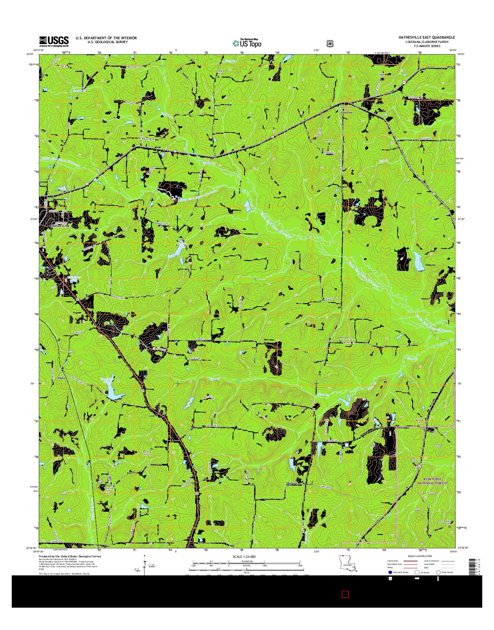 USGS US TOPO 7.5-MINUTE MAP FOR HAYNESVILLE EAST, LA 2015