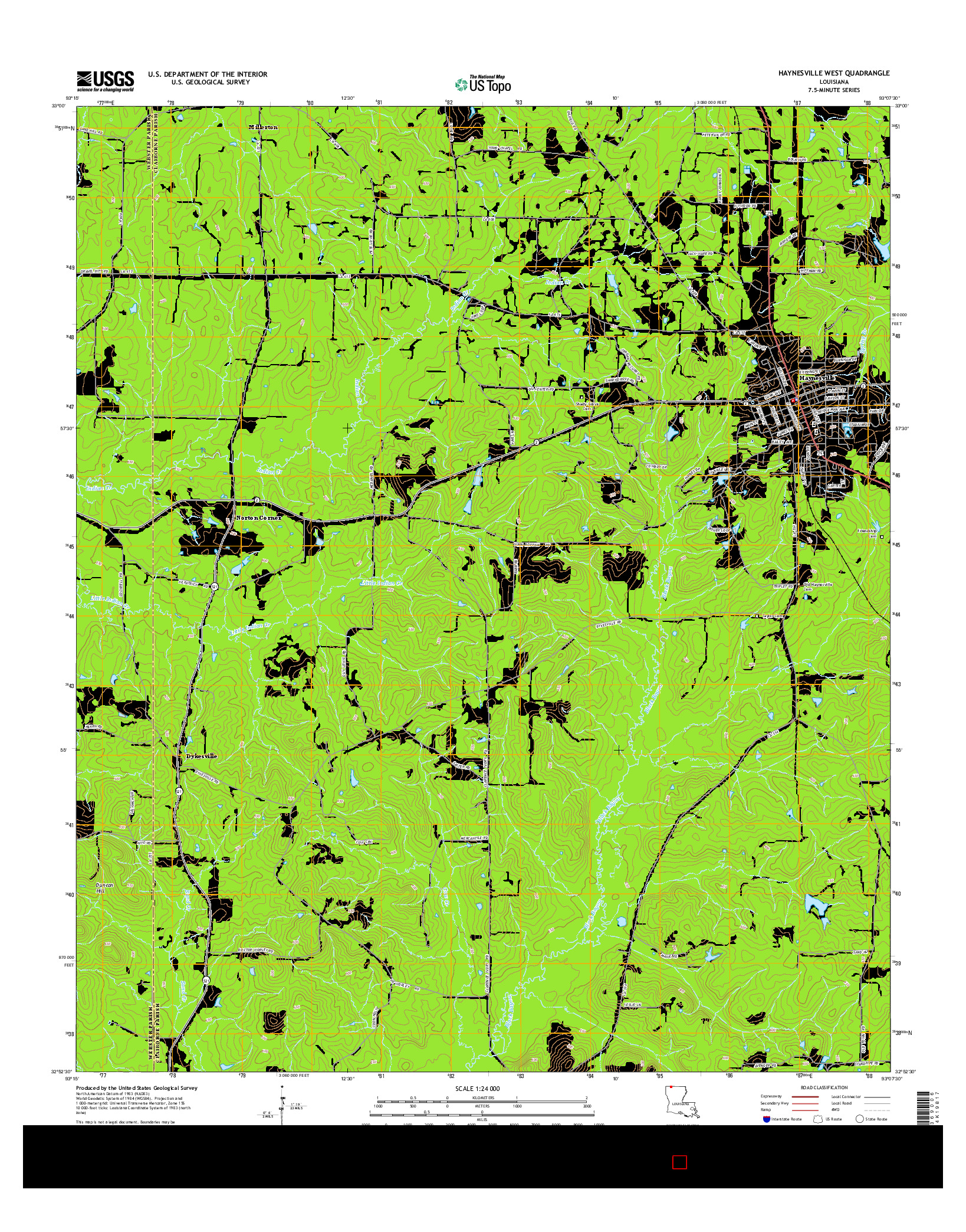 USGS US TOPO 7.5-MINUTE MAP FOR HAYNESVILLE WEST, LA 2015