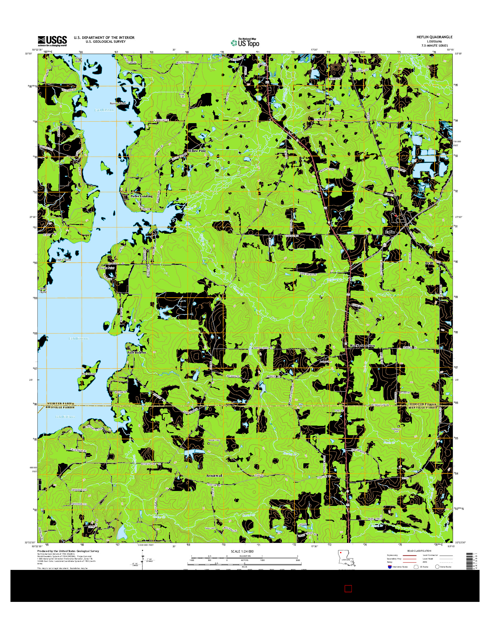 USGS US TOPO 7.5-MINUTE MAP FOR HEFLIN, LA 2015