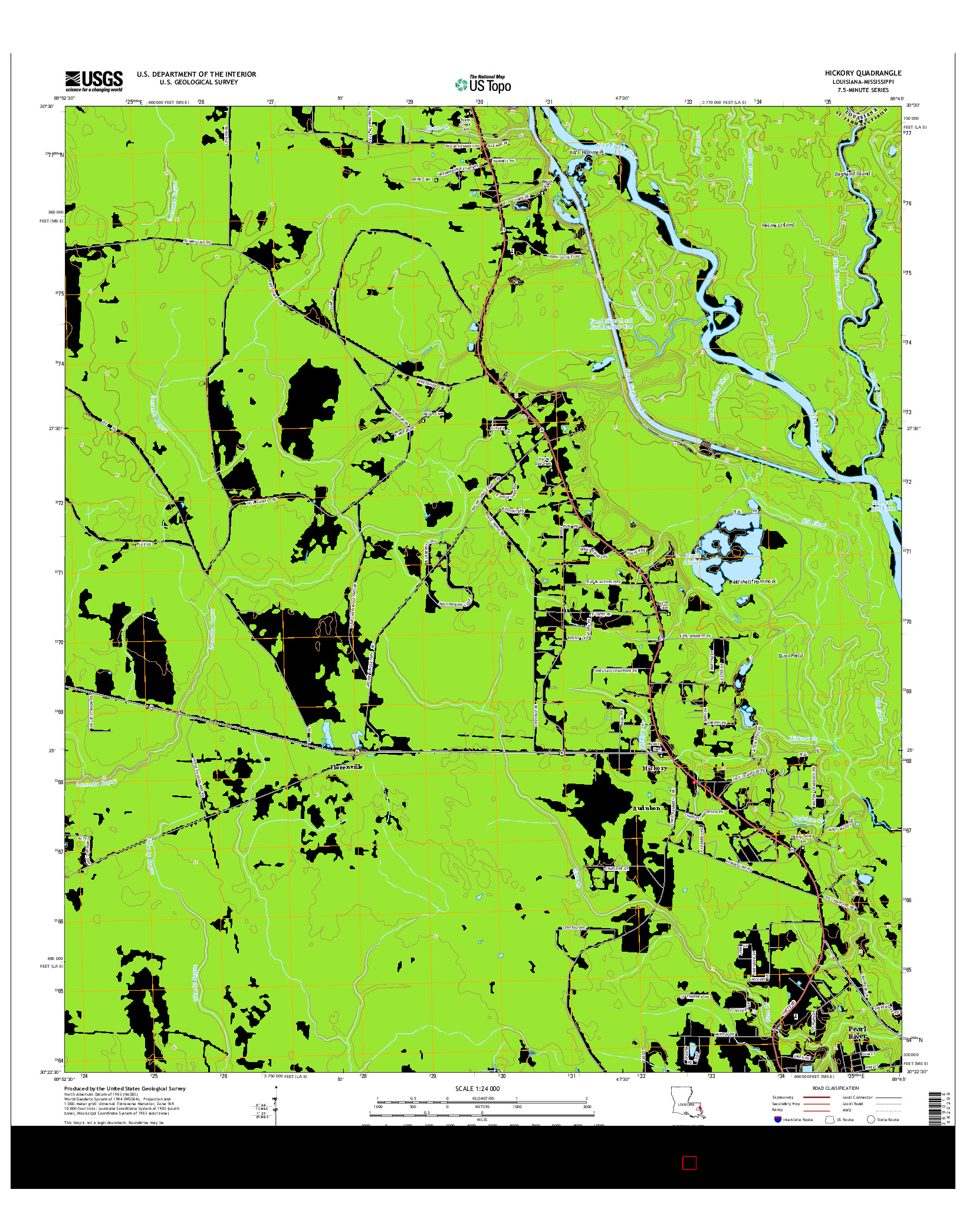USGS US TOPO 7.5-MINUTE MAP FOR HICKORY, LA-MS 2015