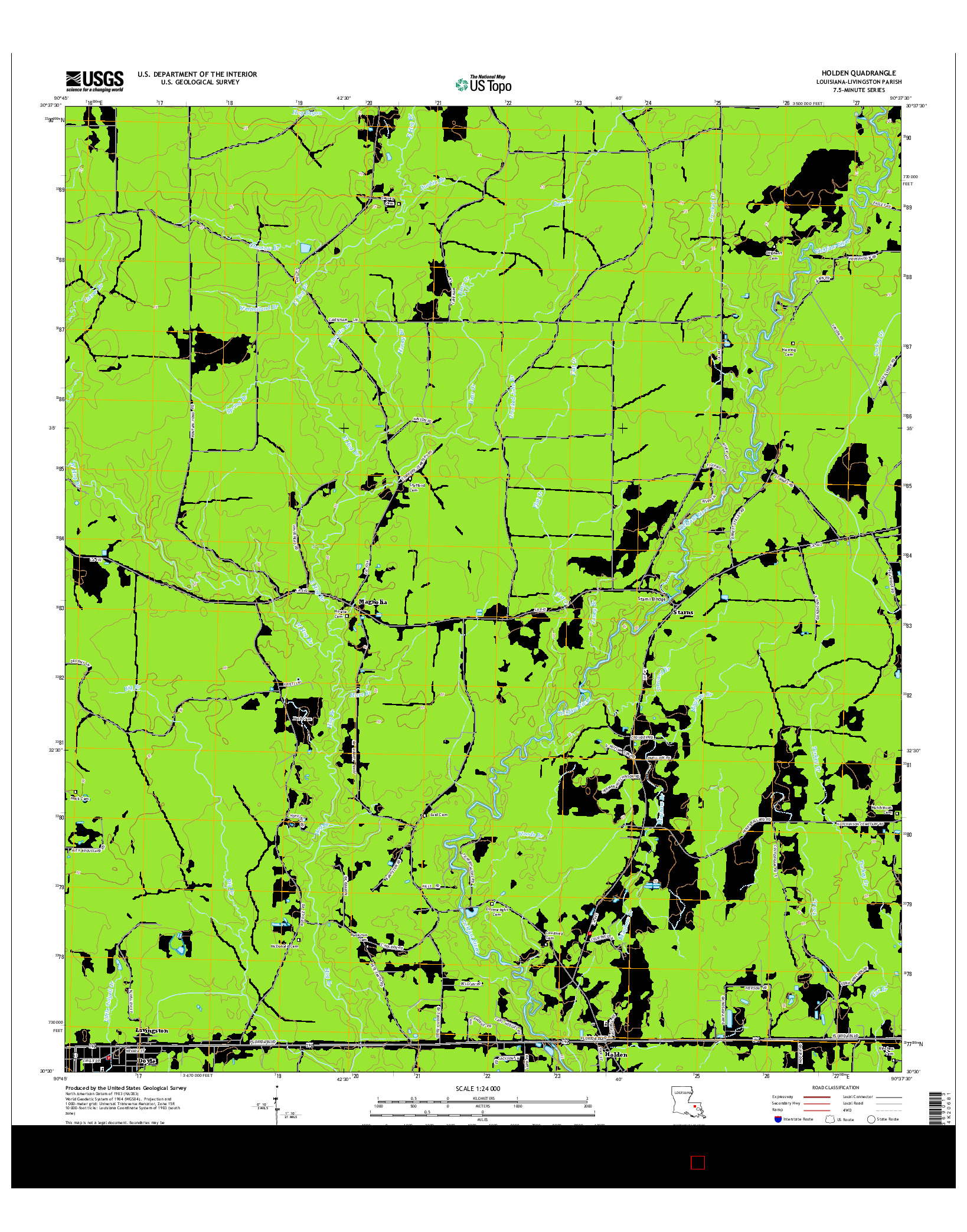 USGS US TOPO 7.5-MINUTE MAP FOR HOLDEN, LA 2015