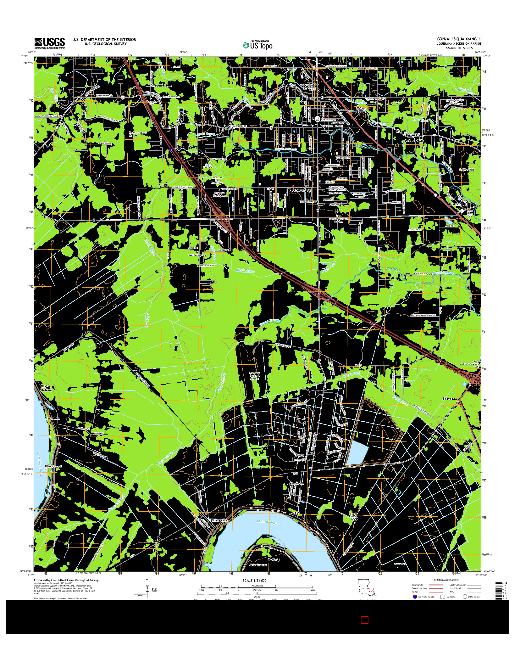 USGS US TOPO 7.5-MINUTE MAP FOR GONZALES, LA 2015