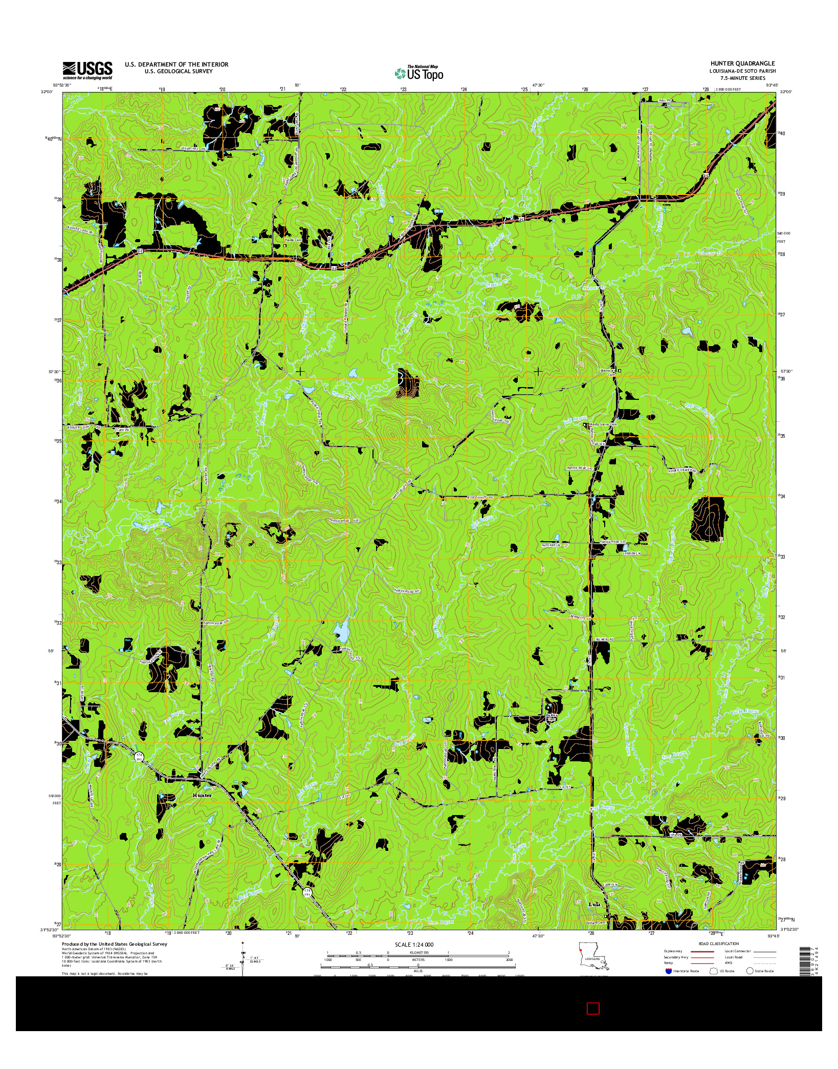 USGS US TOPO 7.5-MINUTE MAP FOR HUNTER, LA 2015