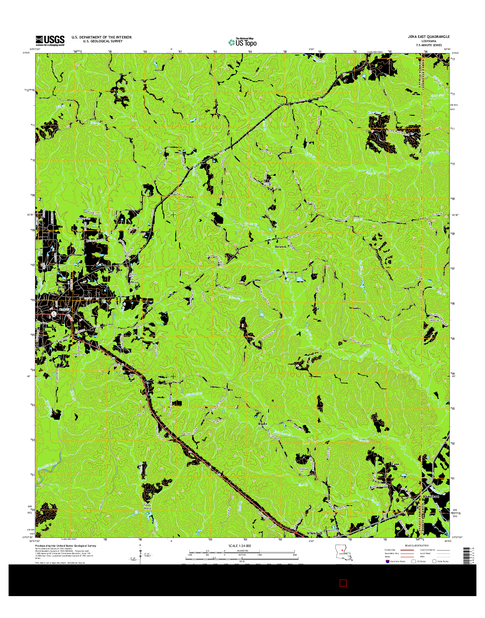USGS US TOPO 7.5-MINUTE MAP FOR JENA EAST, LA 2015