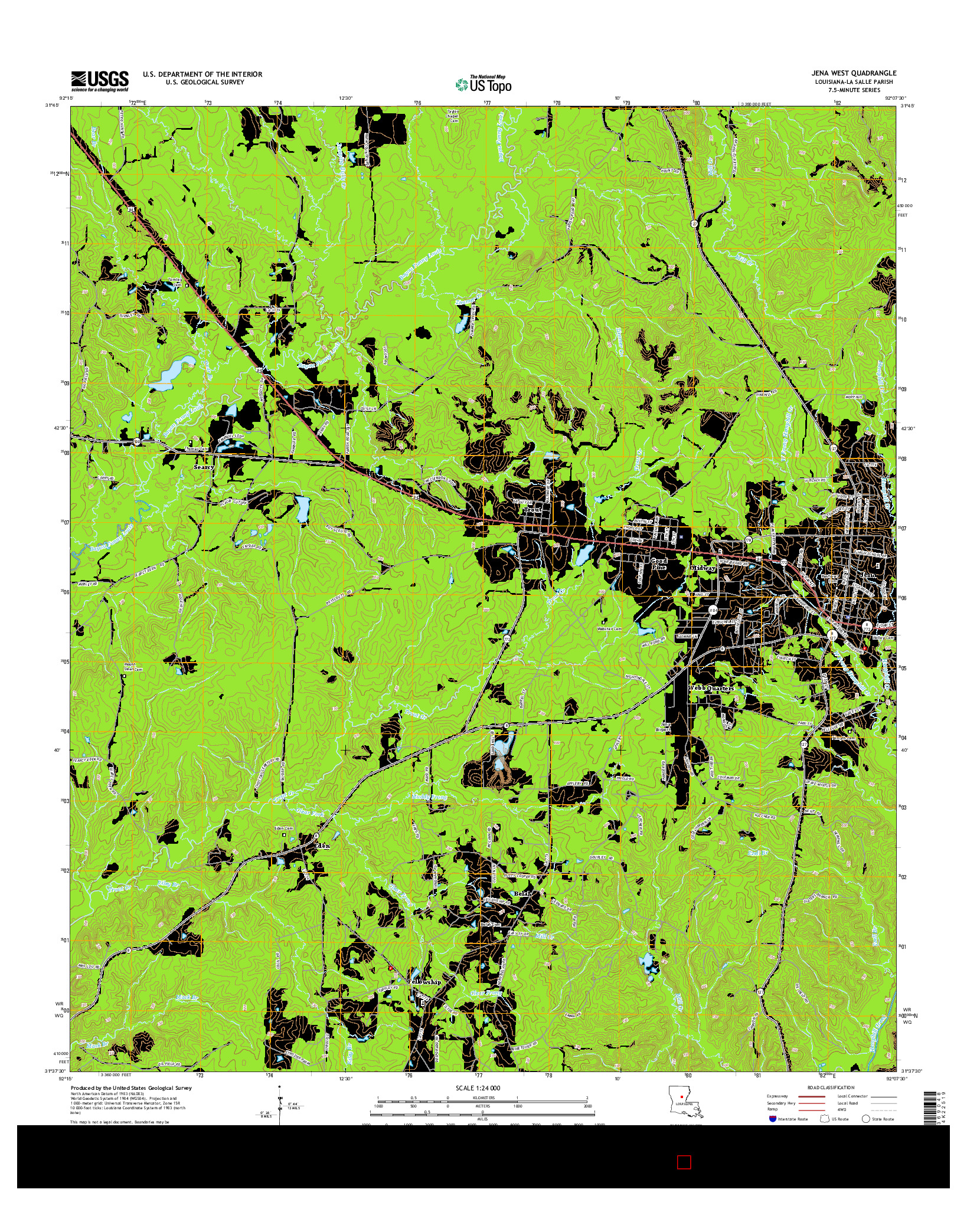USGS US TOPO 7.5-MINUTE MAP FOR JENA WEST, LA 2015