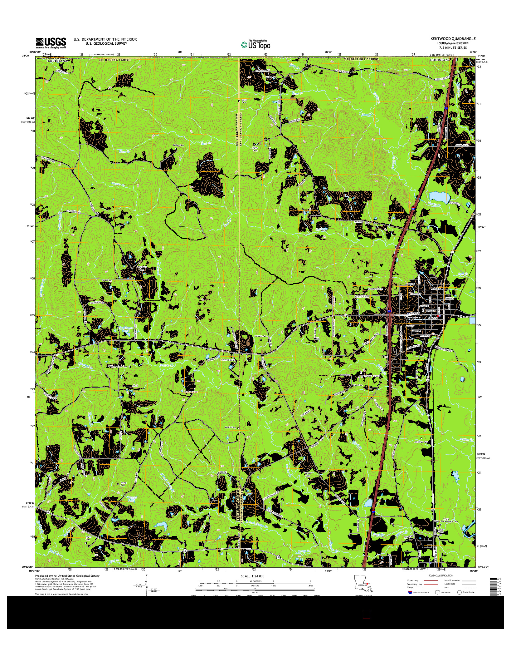 USGS US TOPO 7.5-MINUTE MAP FOR KENTWOOD, LA-MS 2015