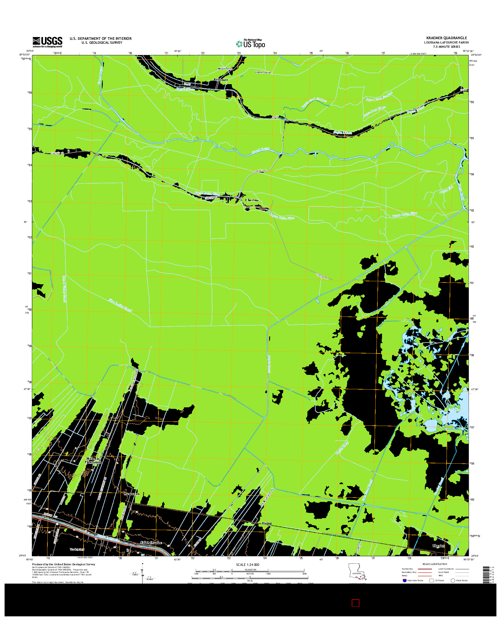 USGS US TOPO 7.5-MINUTE MAP FOR KRAEMER, LA 2015