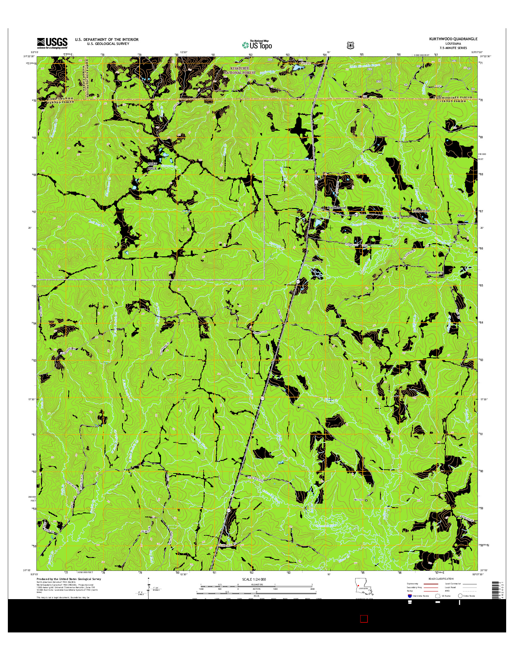 USGS US TOPO 7.5-MINUTE MAP FOR KURTHWOOD, LA 2015