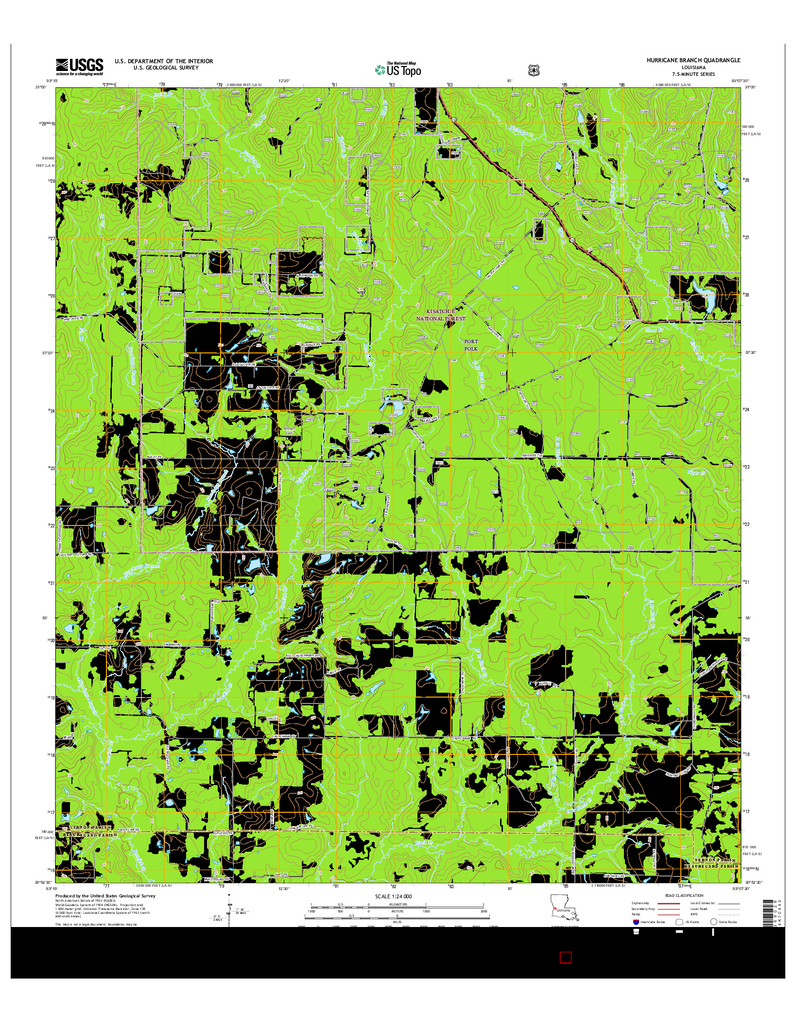USGS US TOPO 7.5-MINUTE MAP FOR HURRICANE BRANCH, LA 2015