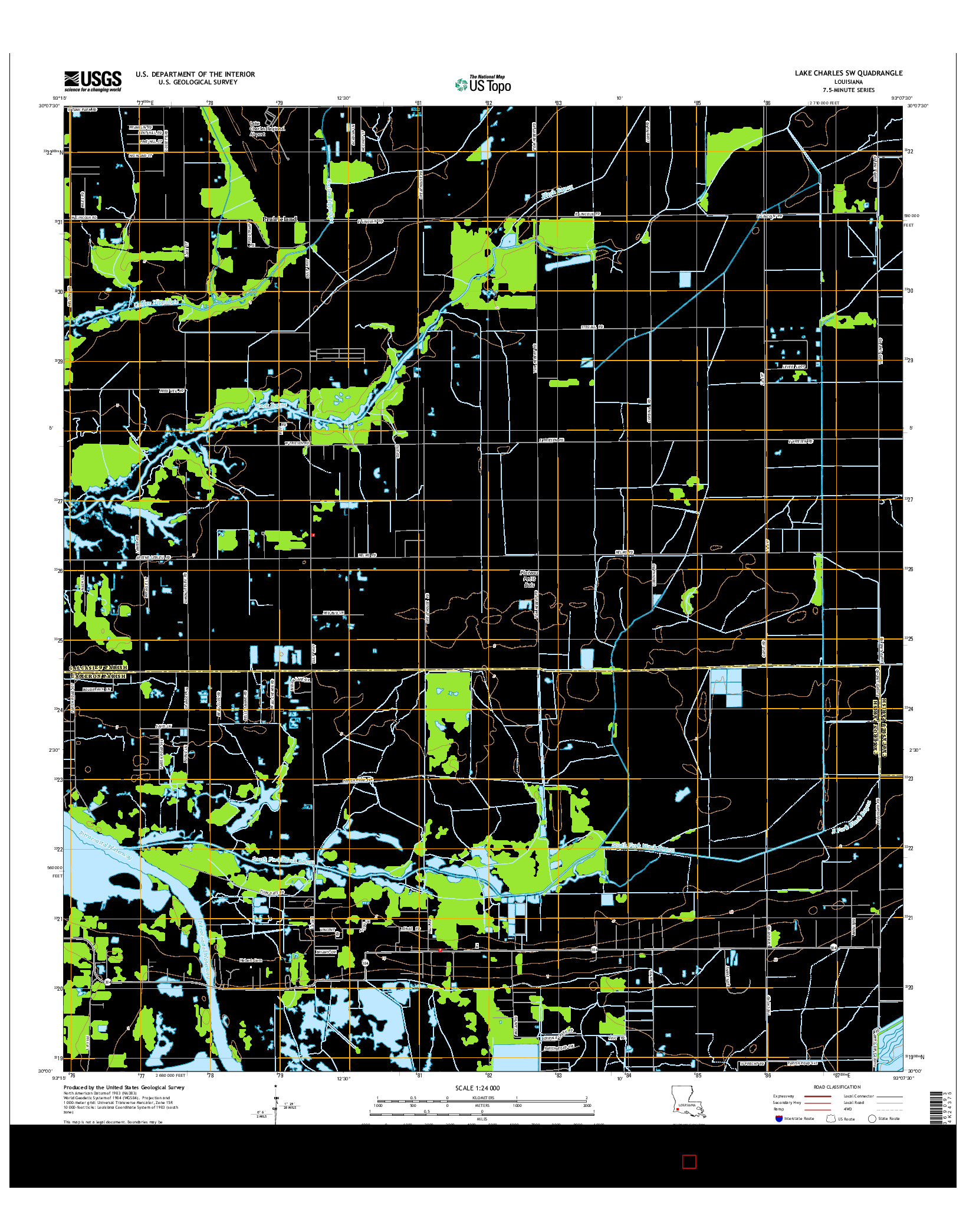 USGS US TOPO 7.5-MINUTE MAP FOR LAKE CHARLES SW, LA 2015