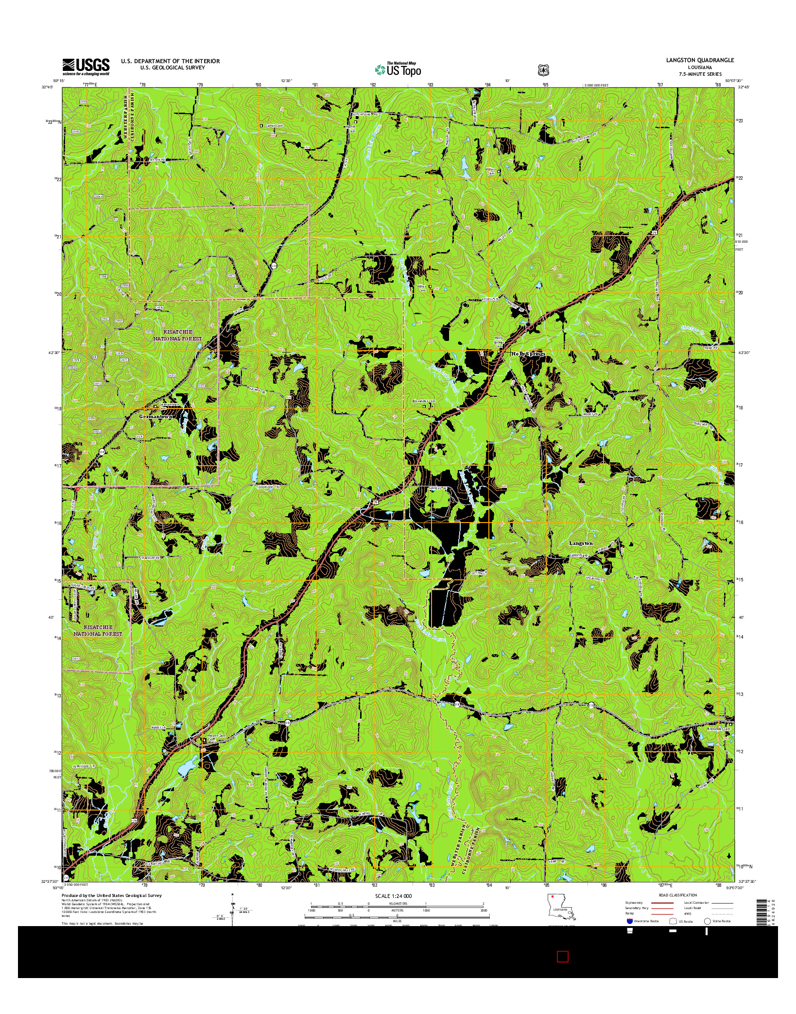 USGS US TOPO 7.5-MINUTE MAP FOR LANGSTON, LA 2015