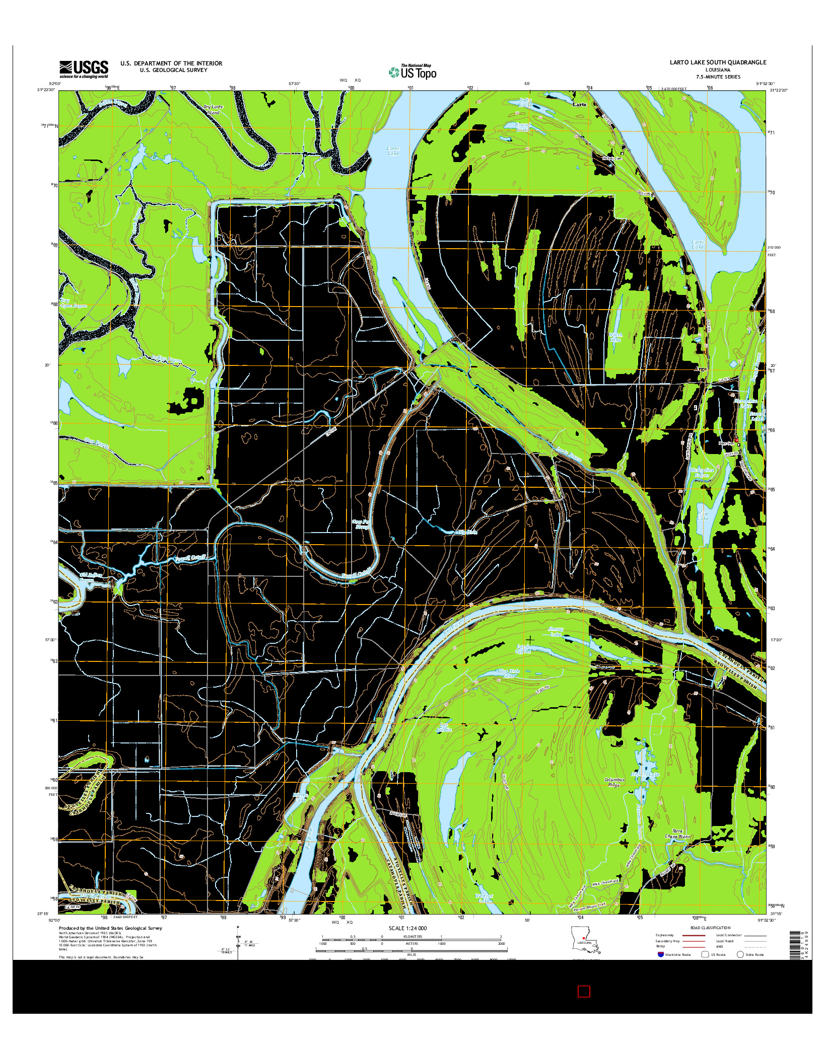 USGS US TOPO 7.5-MINUTE MAP FOR LARTO LAKE SOUTH, LA 2015