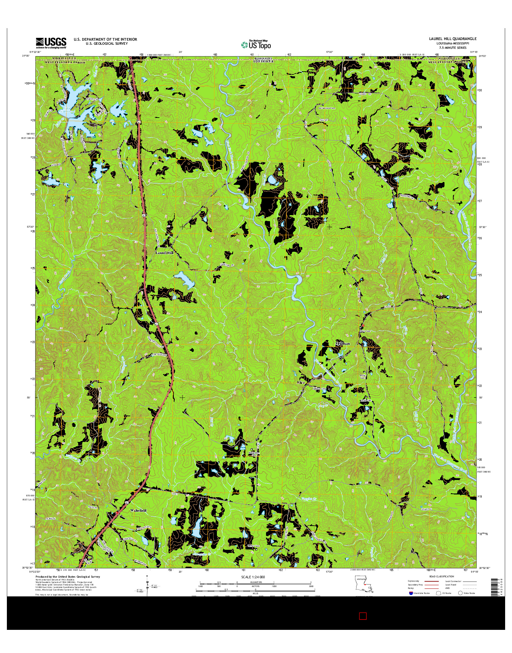 USGS US TOPO 7.5-MINUTE MAP FOR LAUREL HILL, LA-MS 2015