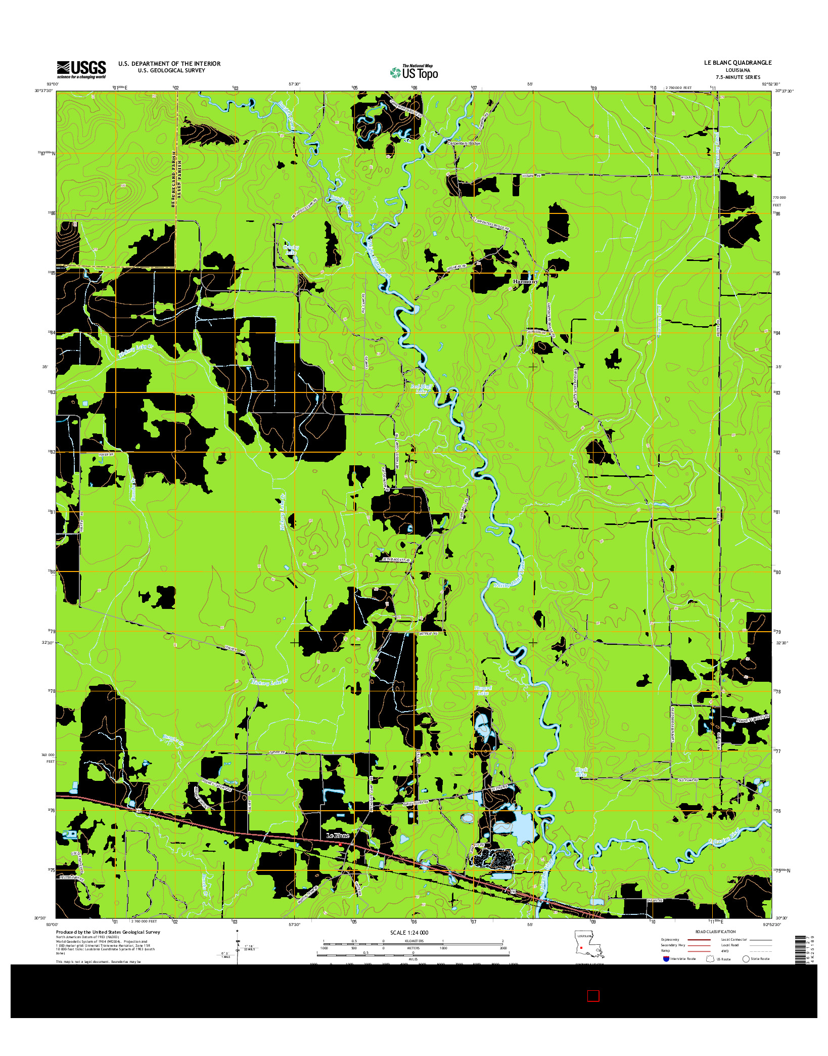 USGS US TOPO 7.5-MINUTE MAP FOR LE BLANC, LA 2015