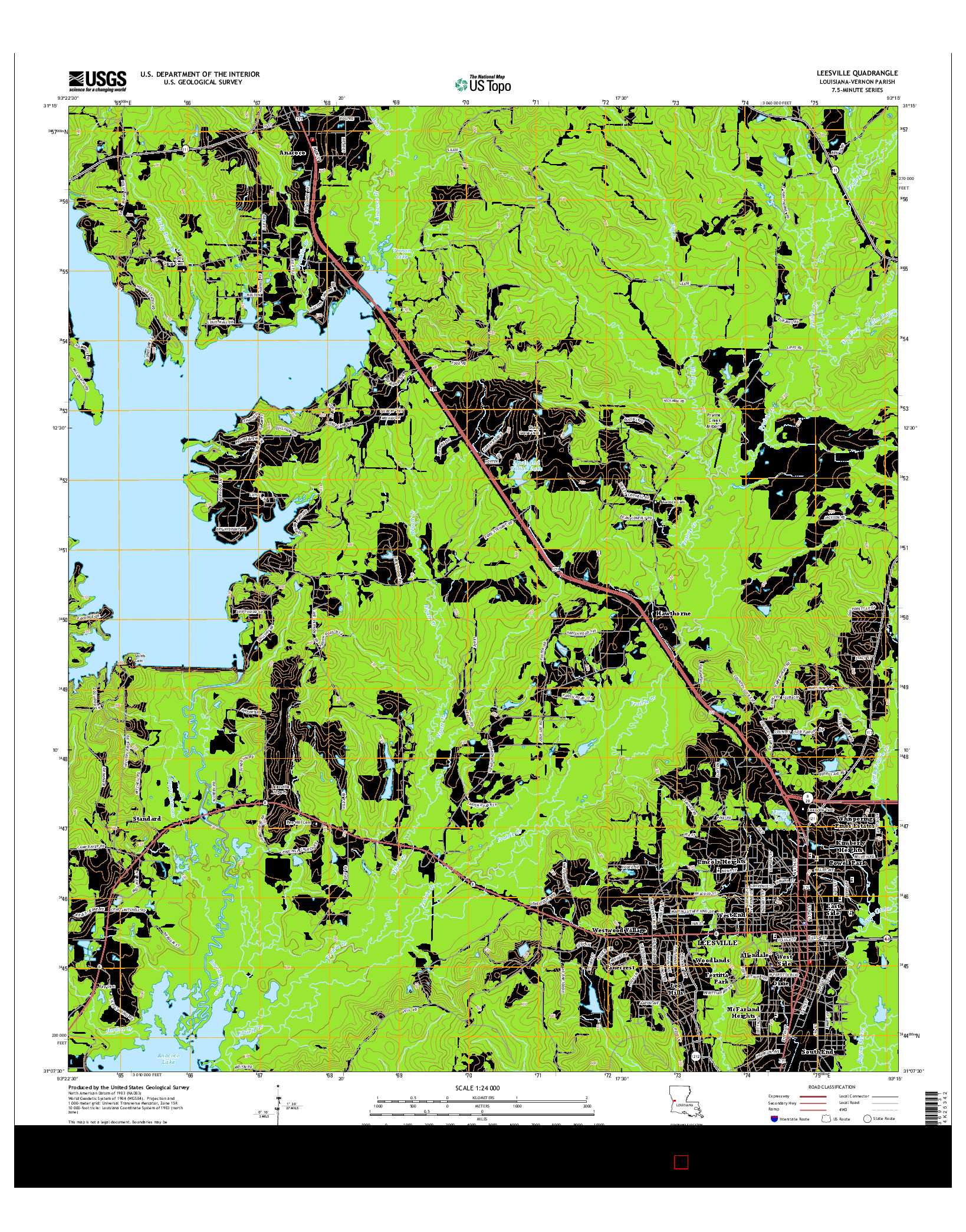 USGS US TOPO 7.5-MINUTE MAP FOR LEESVILLE, LA 2015