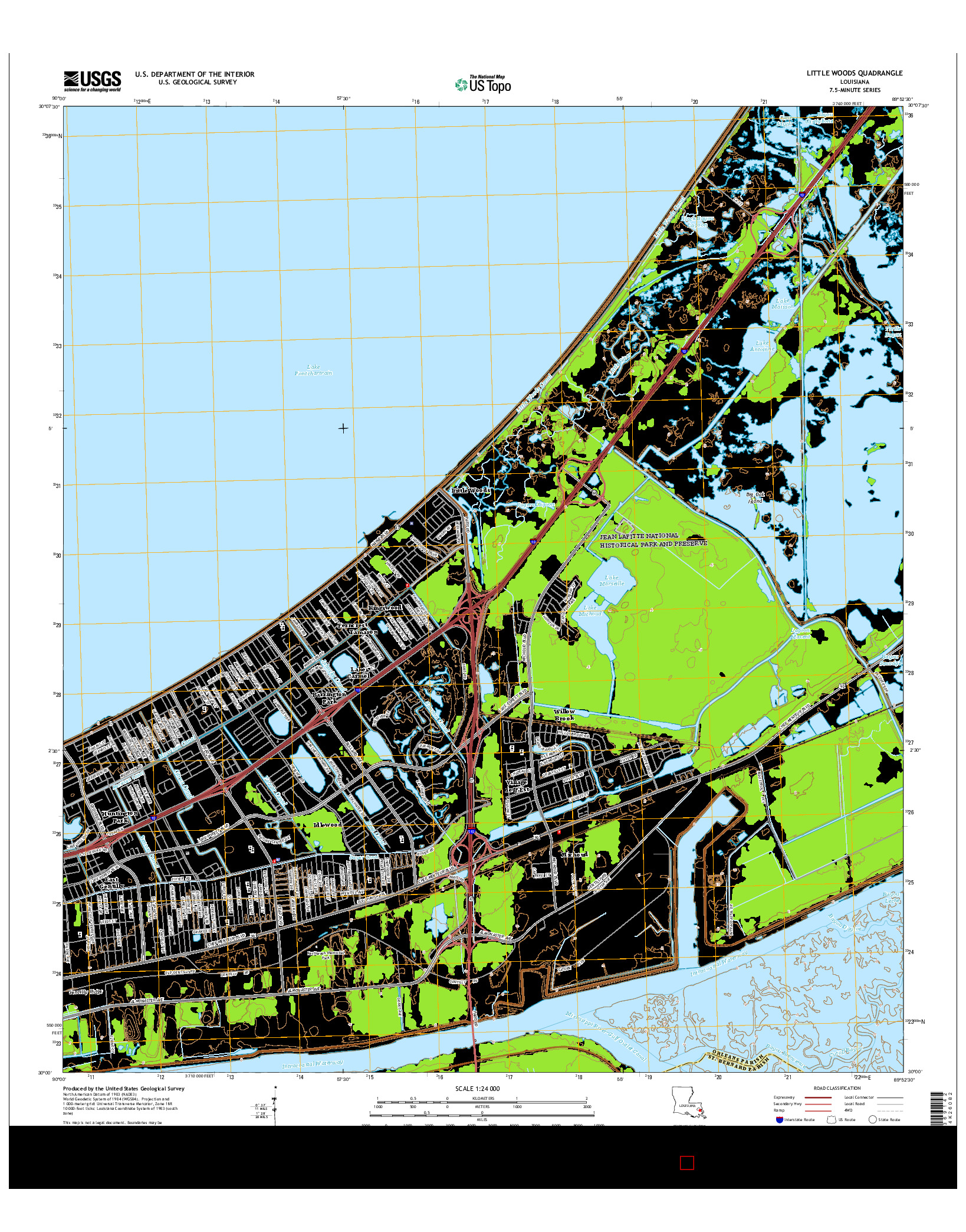 USGS US TOPO 7.5-MINUTE MAP FOR LITTLE WOODS, LA 2015