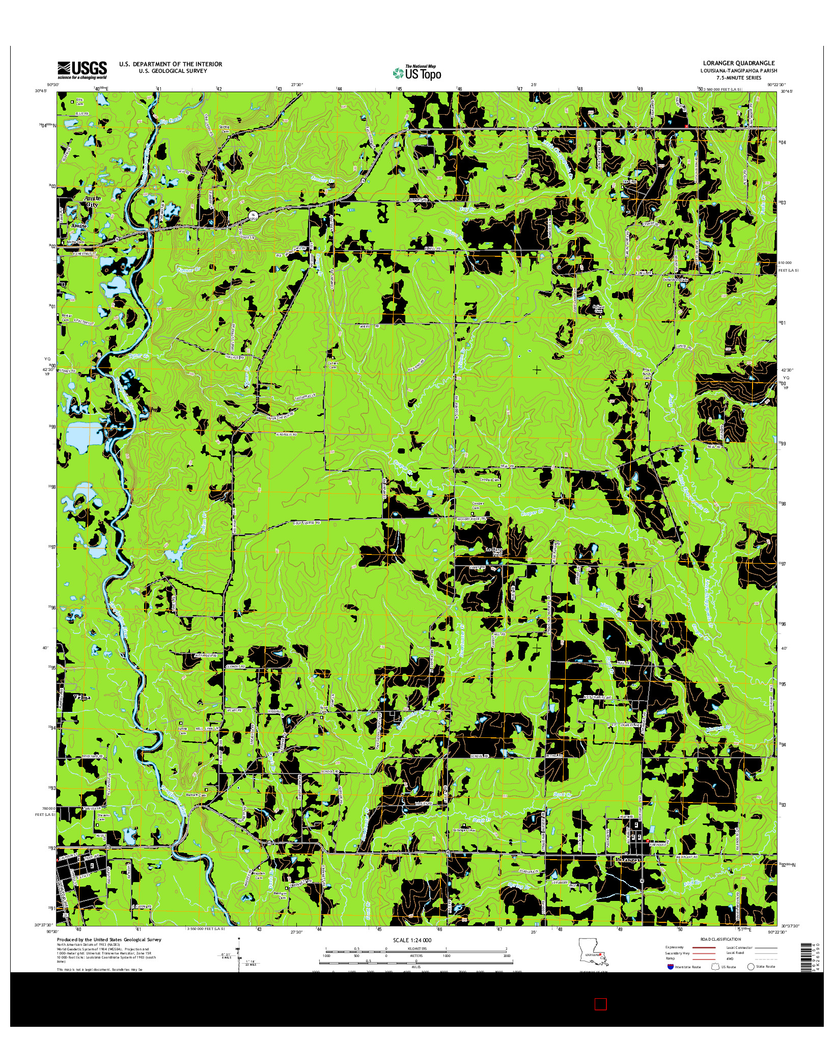USGS US TOPO 7.5-MINUTE MAP FOR LORANGER, LA 2015