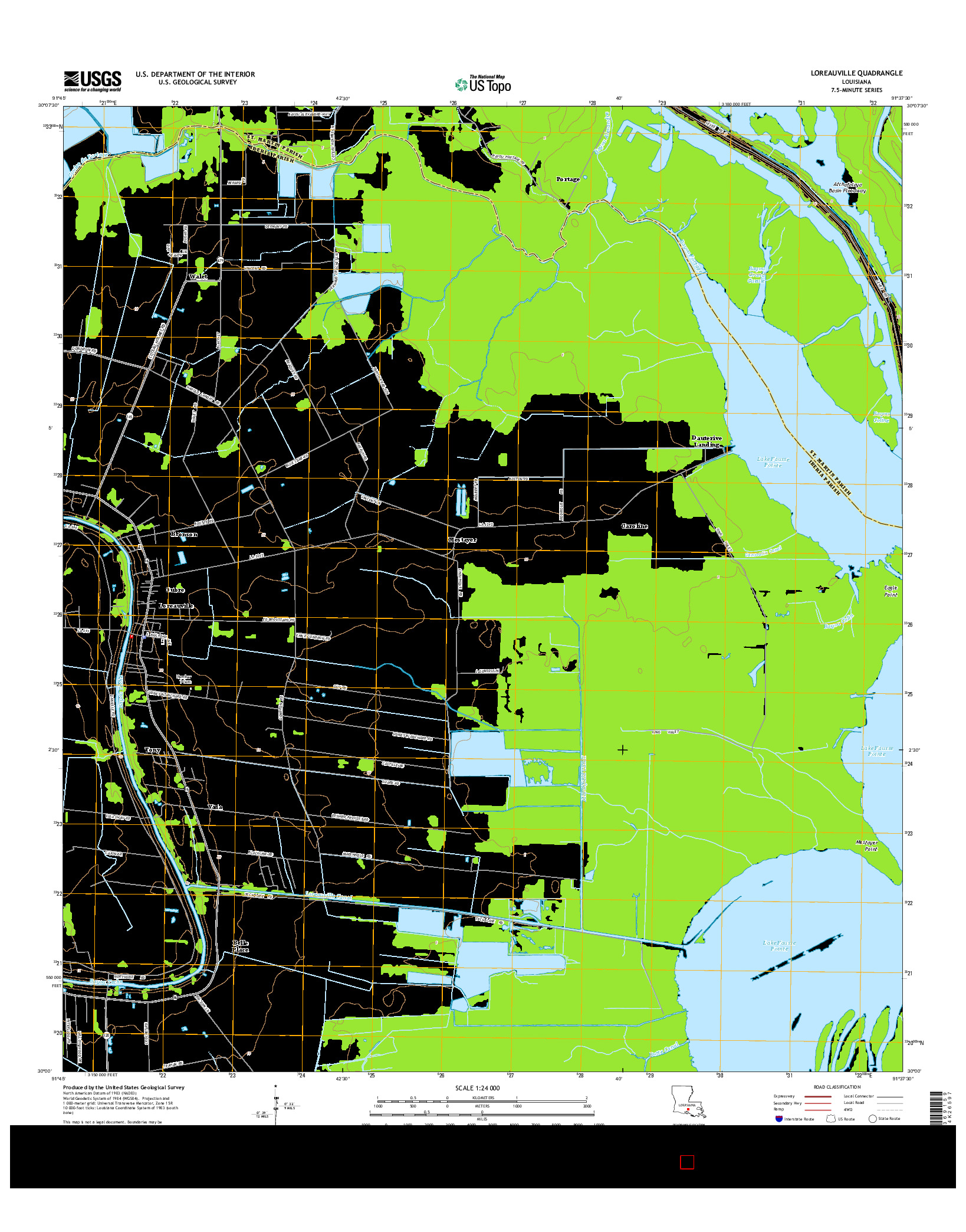 USGS US TOPO 7.5-MINUTE MAP FOR LOREAUVILLE, LA 2015