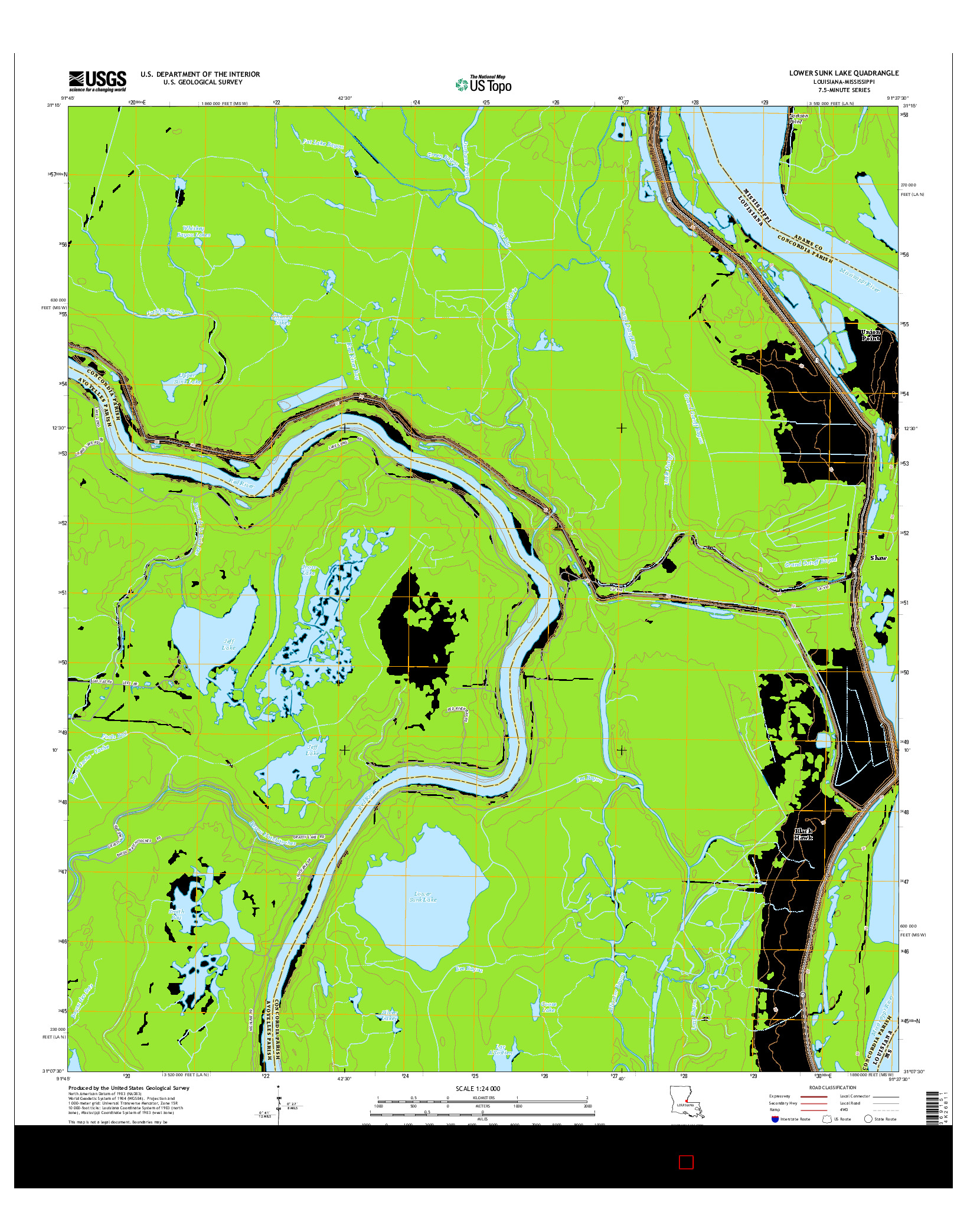 USGS US TOPO 7.5-MINUTE MAP FOR LOWER SUNK LAKE, LA-MS 2015