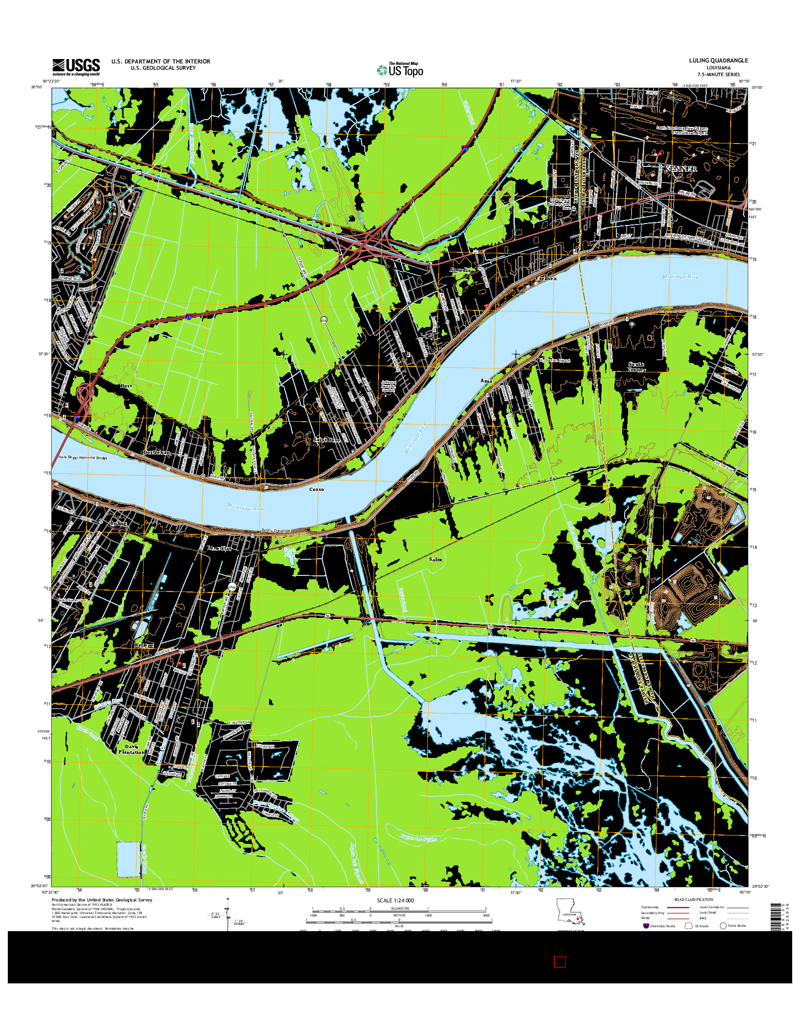 USGS US TOPO 7.5-MINUTE MAP FOR LULING, LA 2015