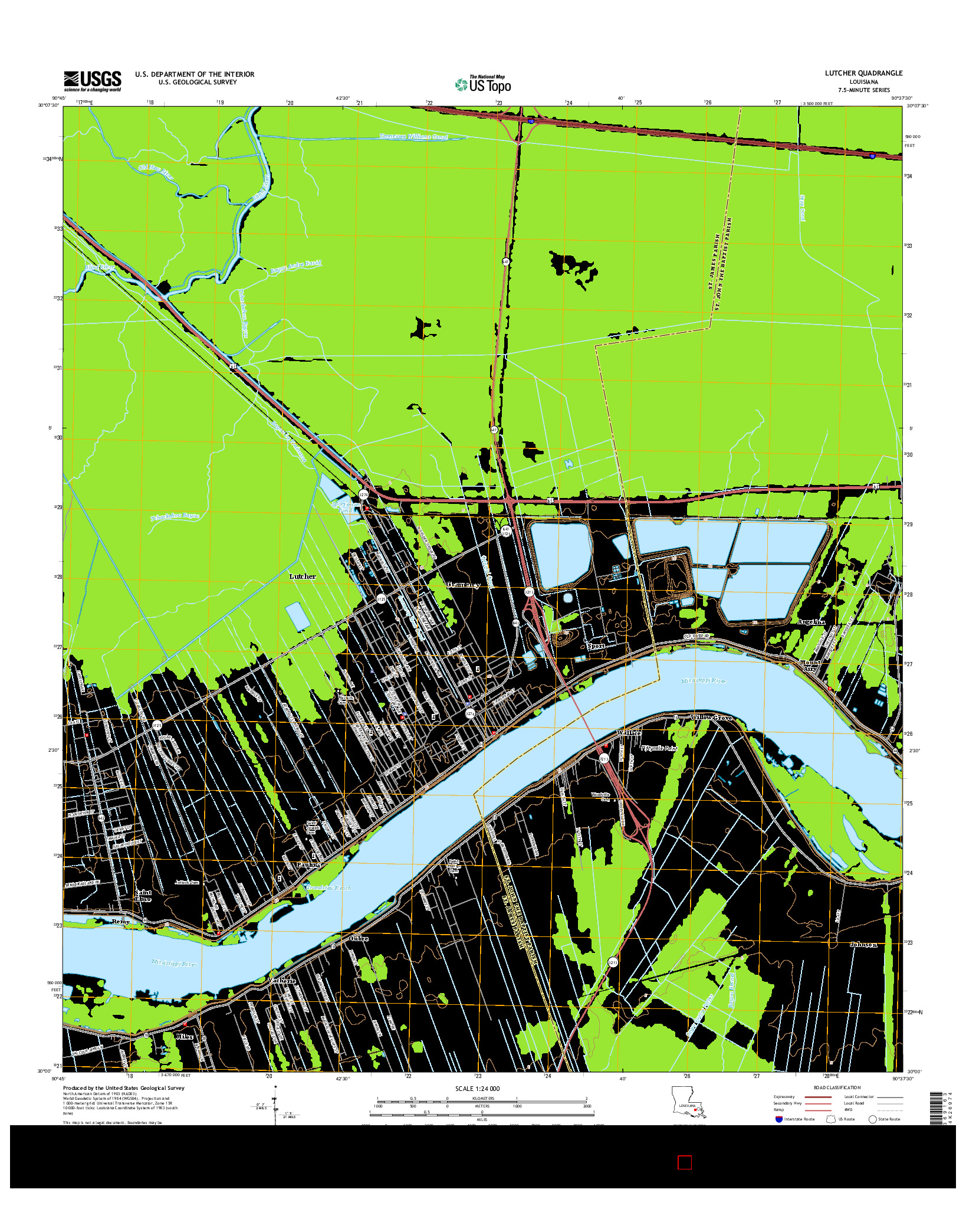 USGS US TOPO 7.5-MINUTE MAP FOR LUTCHER, LA 2015