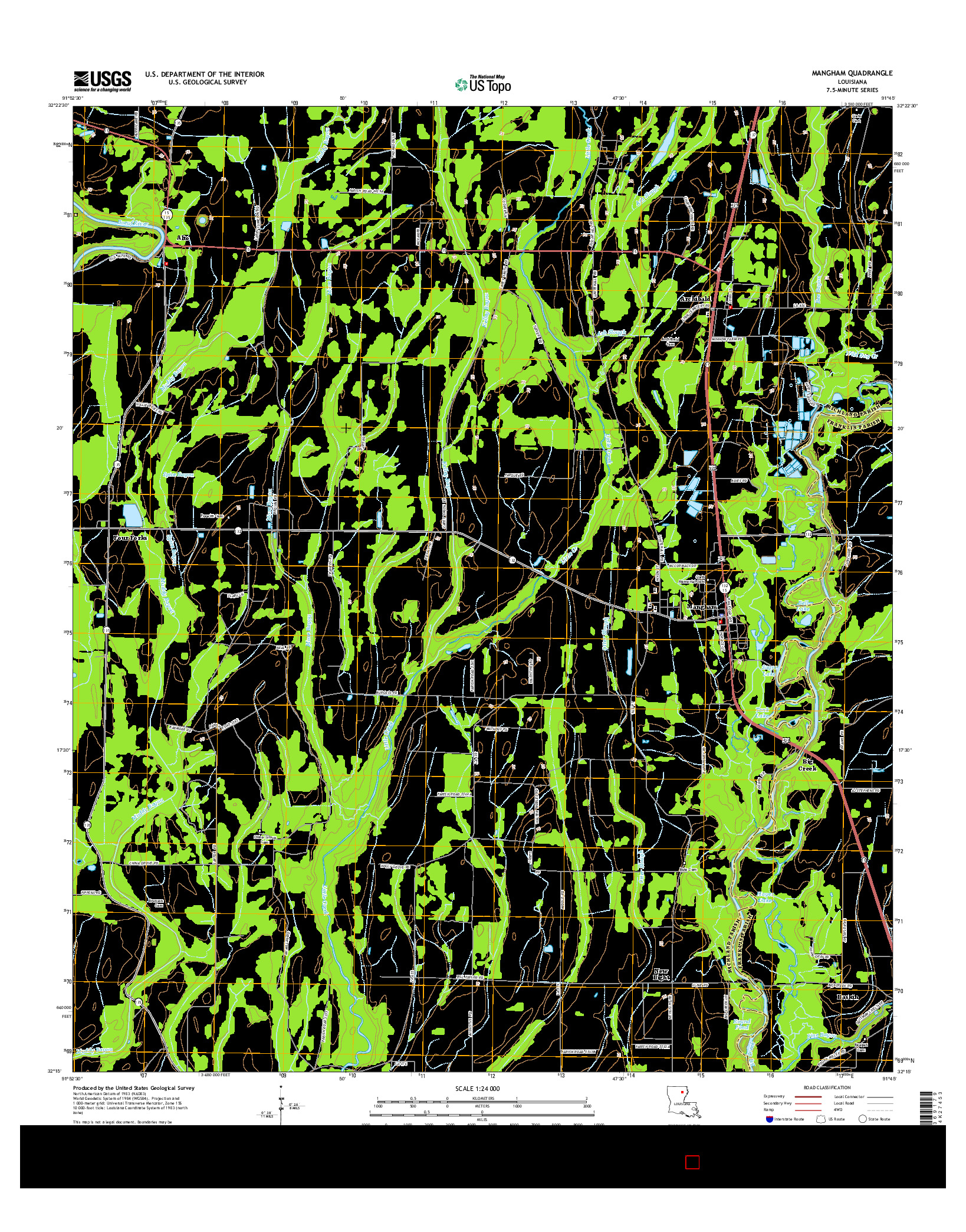 USGS US TOPO 7.5-MINUTE MAP FOR MANGHAM, LA 2015