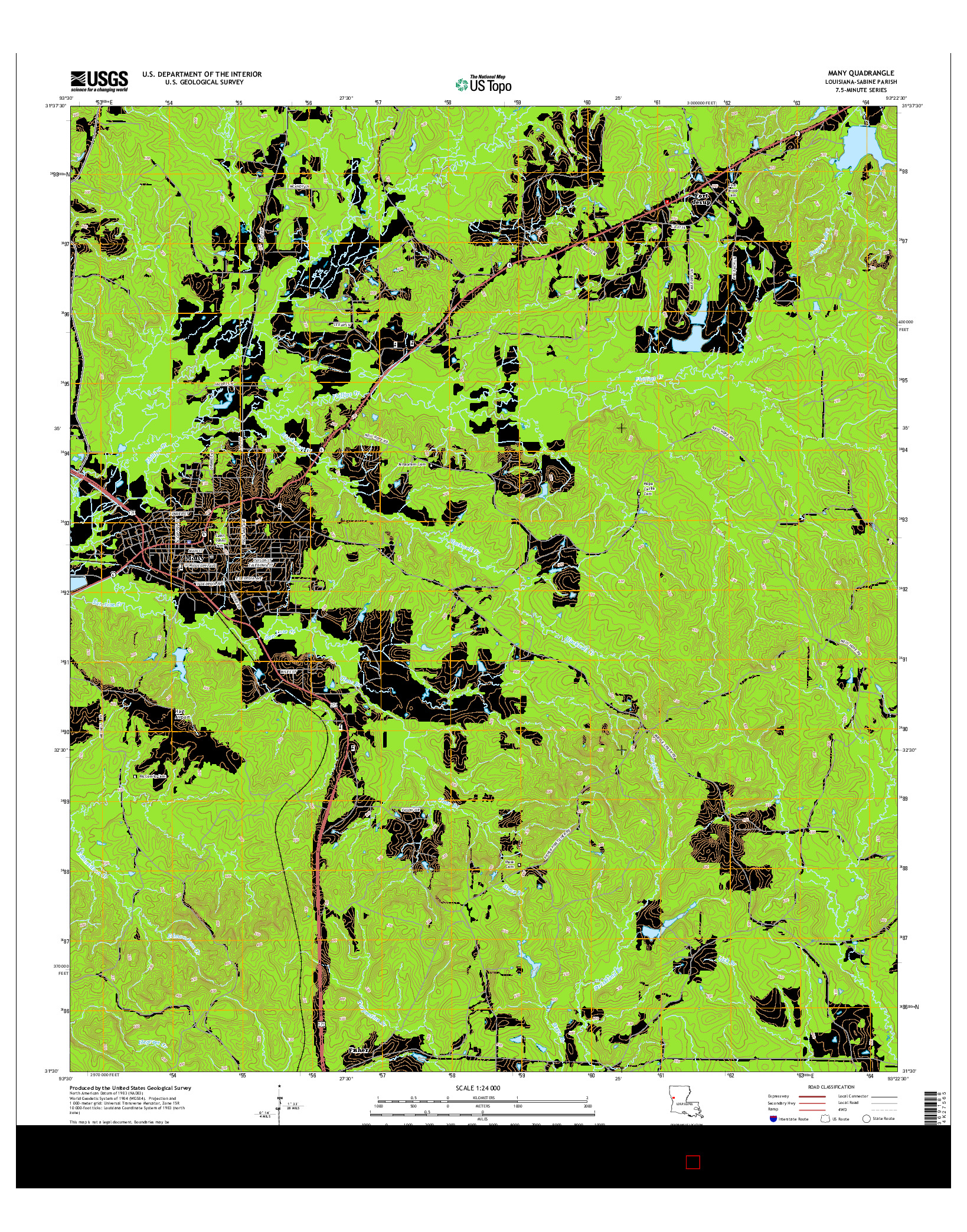 USGS US TOPO 7.5-MINUTE MAP FOR MANY, LA 2015