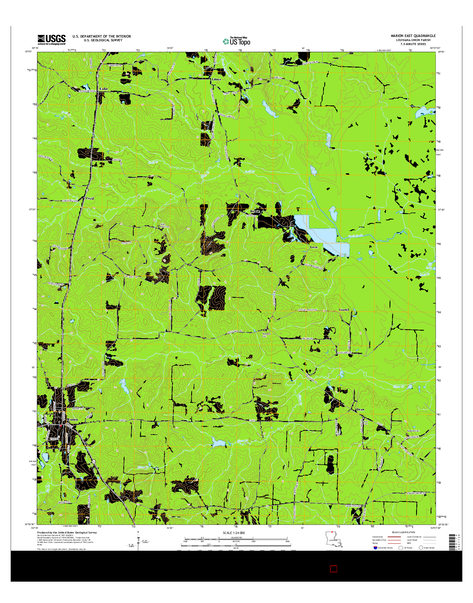 USGS US TOPO 7.5-MINUTE MAP FOR MARION EAST, LA 2015