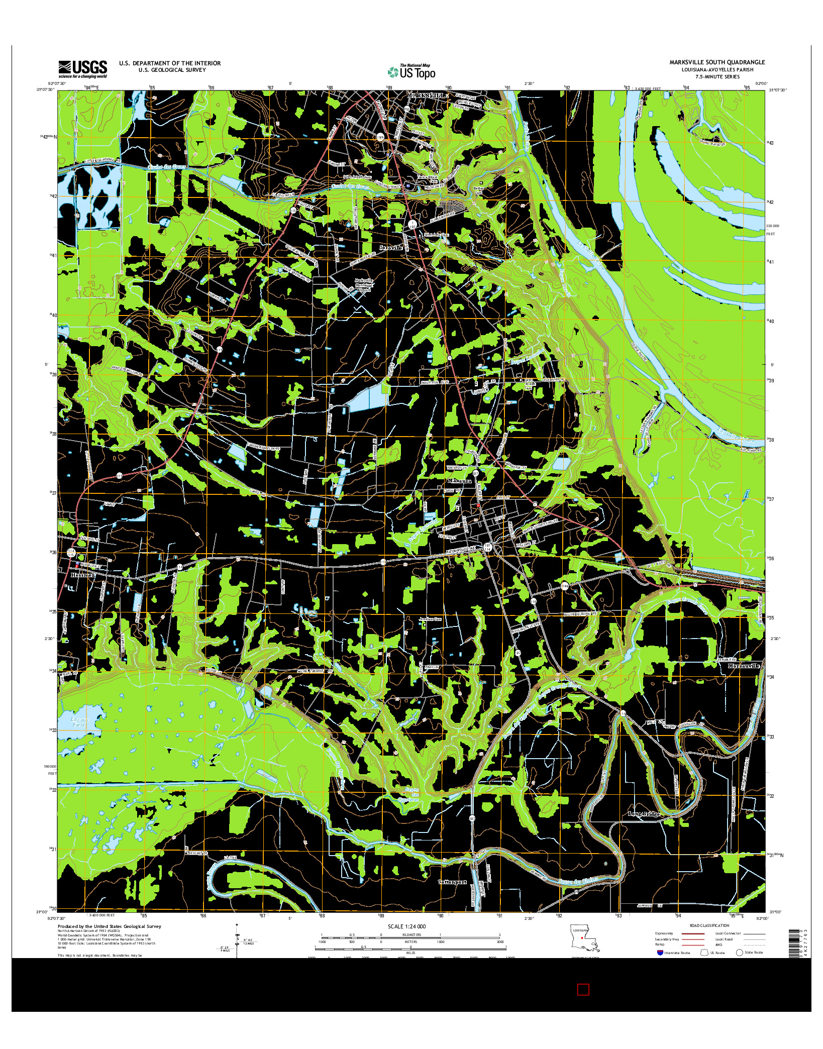 USGS US TOPO 7.5-MINUTE MAP FOR MARKSVILLE SOUTH, LA 2015