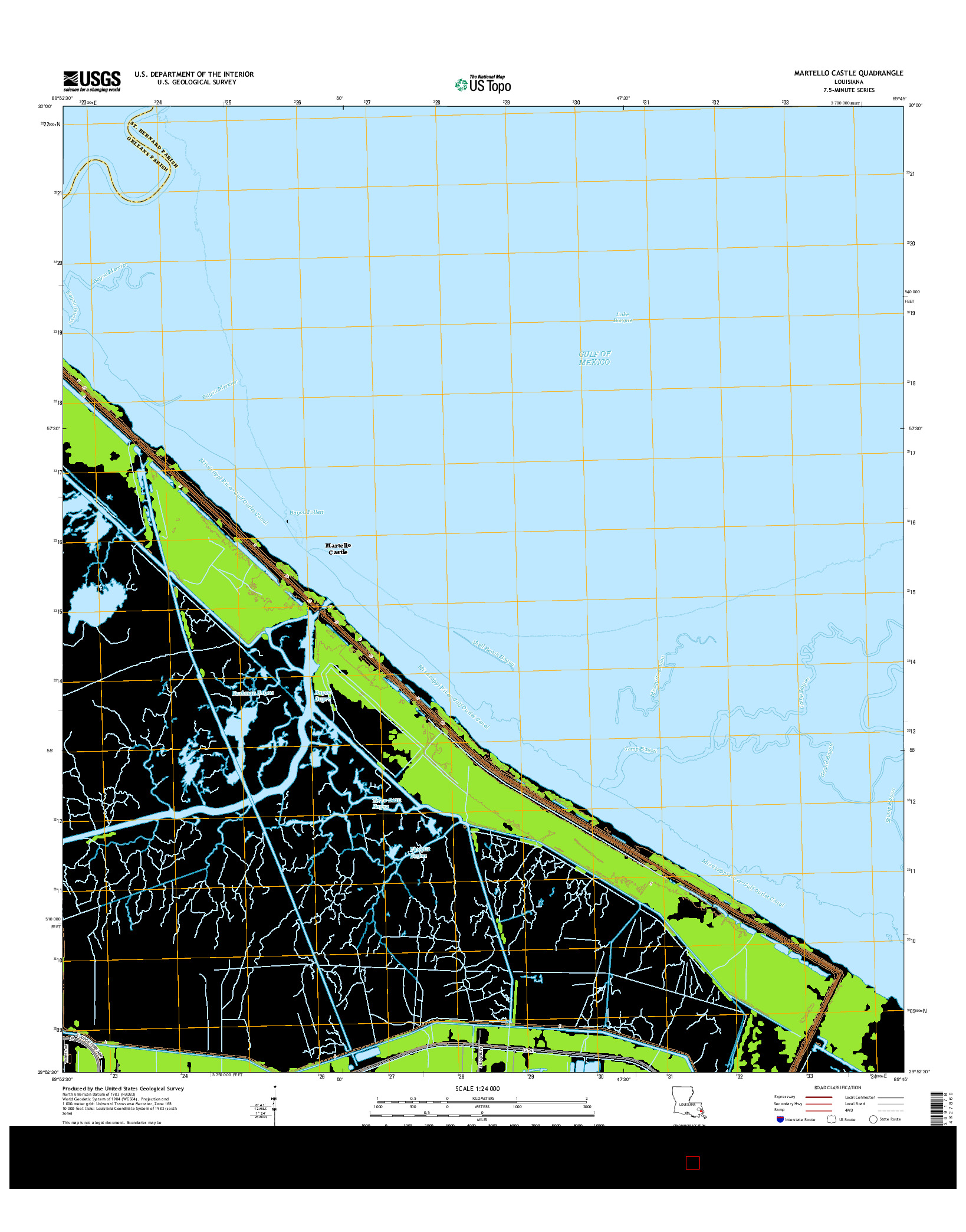 USGS US TOPO 7.5-MINUTE MAP FOR MARTELLO CASTLE, LA 2015