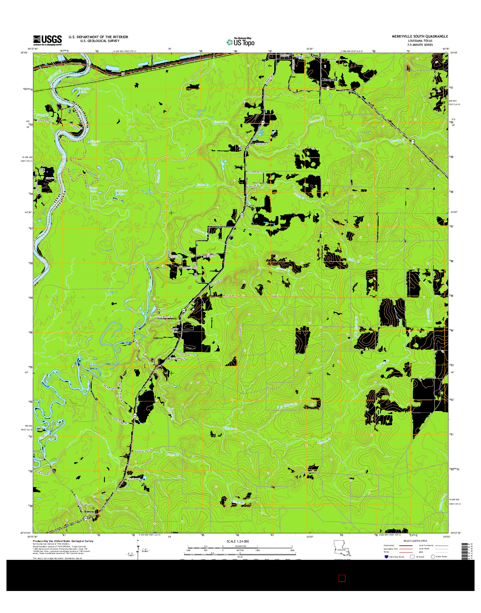 USGS US TOPO 7.5-MINUTE MAP FOR MERRYVILLE SOUTH, LA-TX 2015