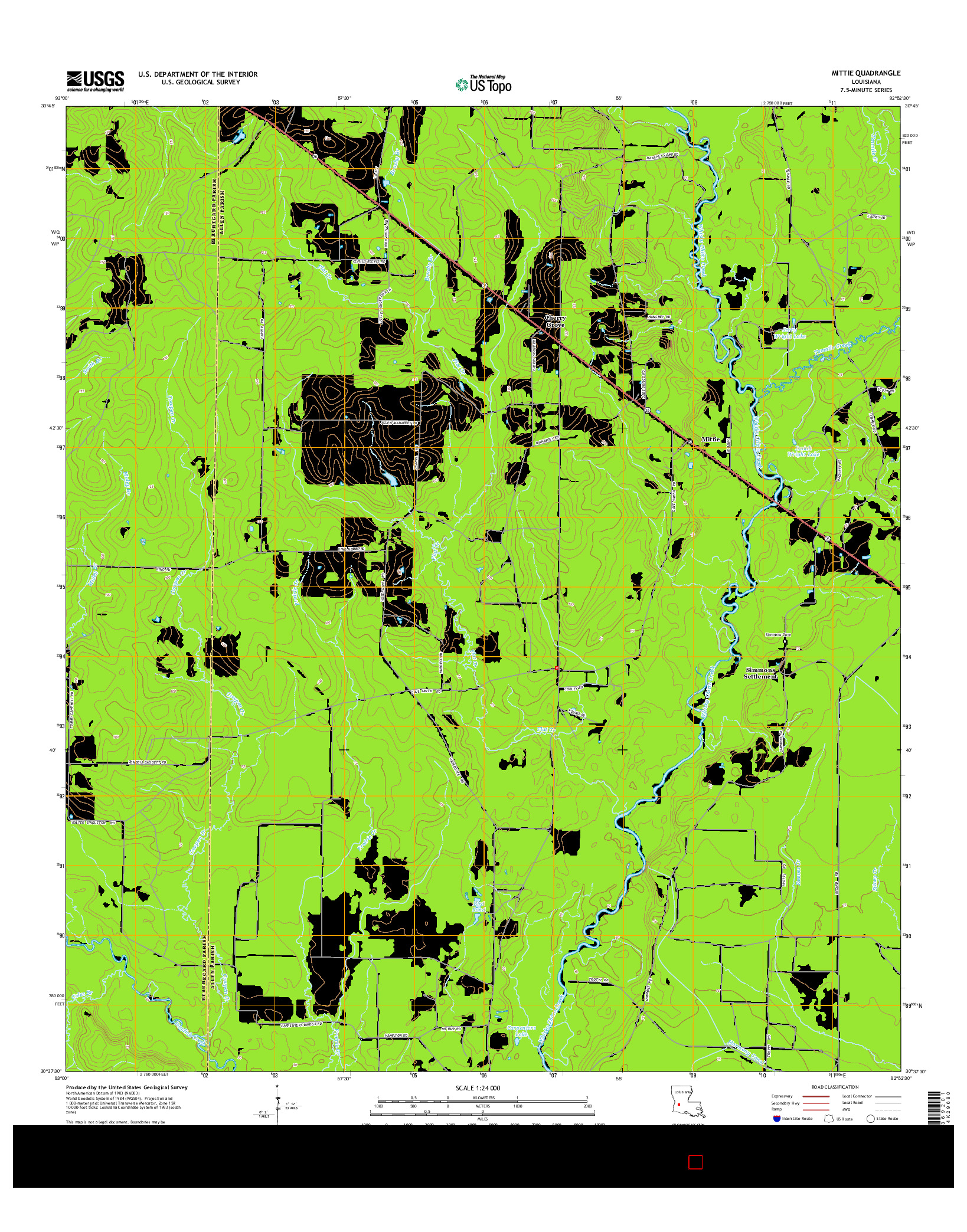 USGS US TOPO 7.5-MINUTE MAP FOR MITTIE, LA 2015
