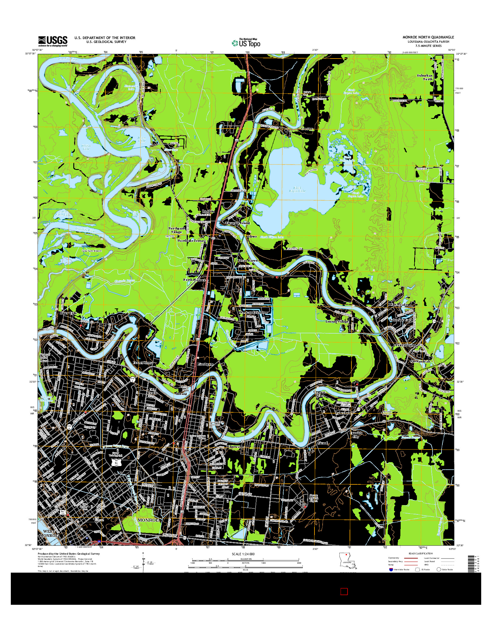 USGS US TOPO 7.5-MINUTE MAP FOR MONROE NORTH, LA 2015