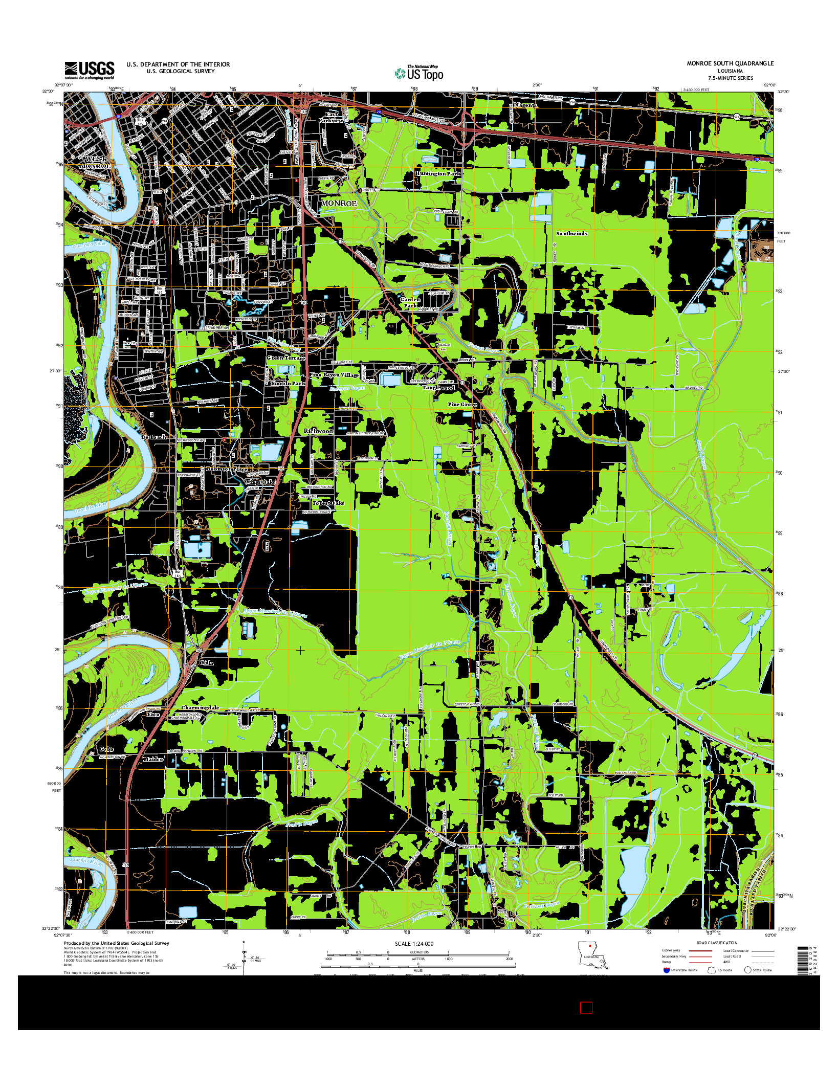 USGS US TOPO 7.5-MINUTE MAP FOR MONROE SOUTH, LA 2015