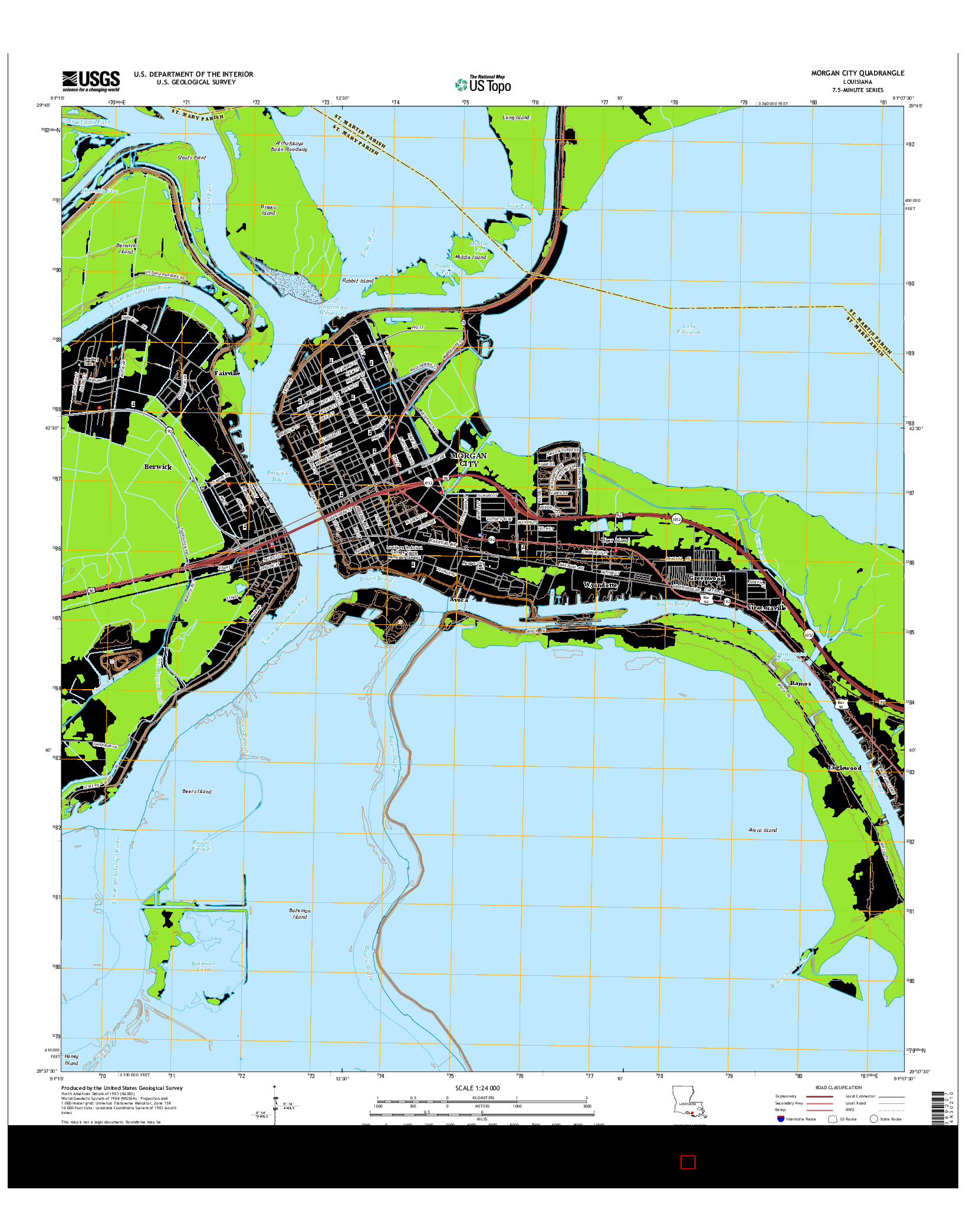 USGS US TOPO 7.5-MINUTE MAP FOR MORGAN CITY, LA 2015