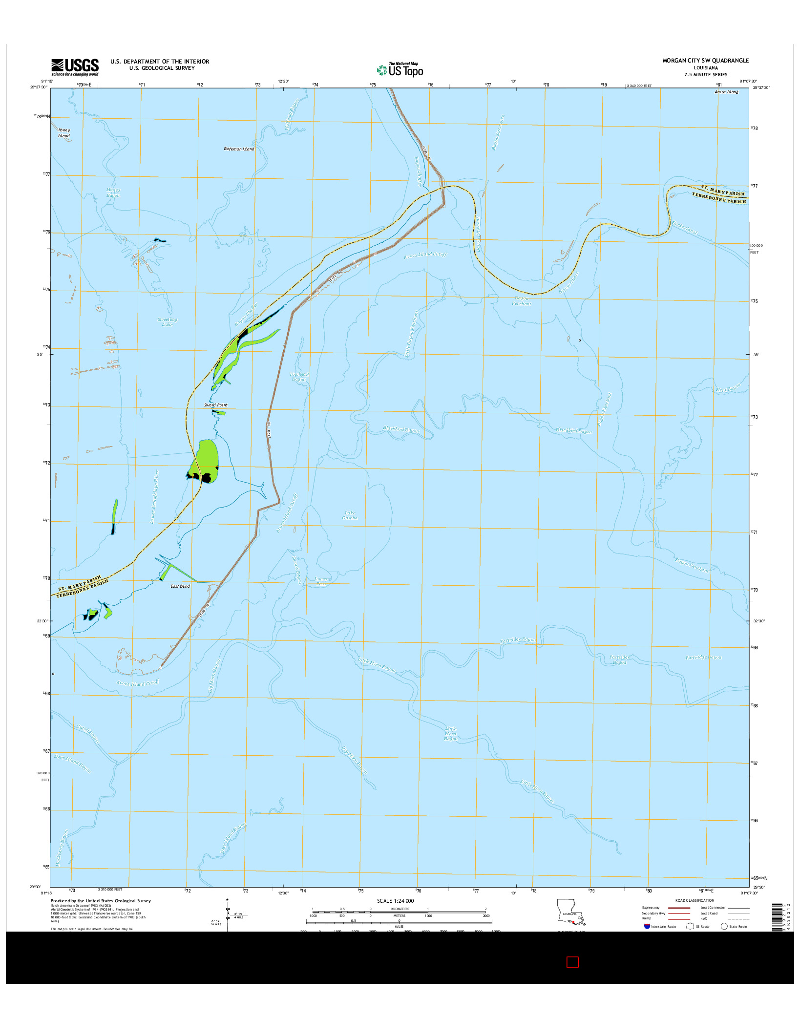 USGS US TOPO 7.5-MINUTE MAP FOR MORGAN CITY SW, LA 2015