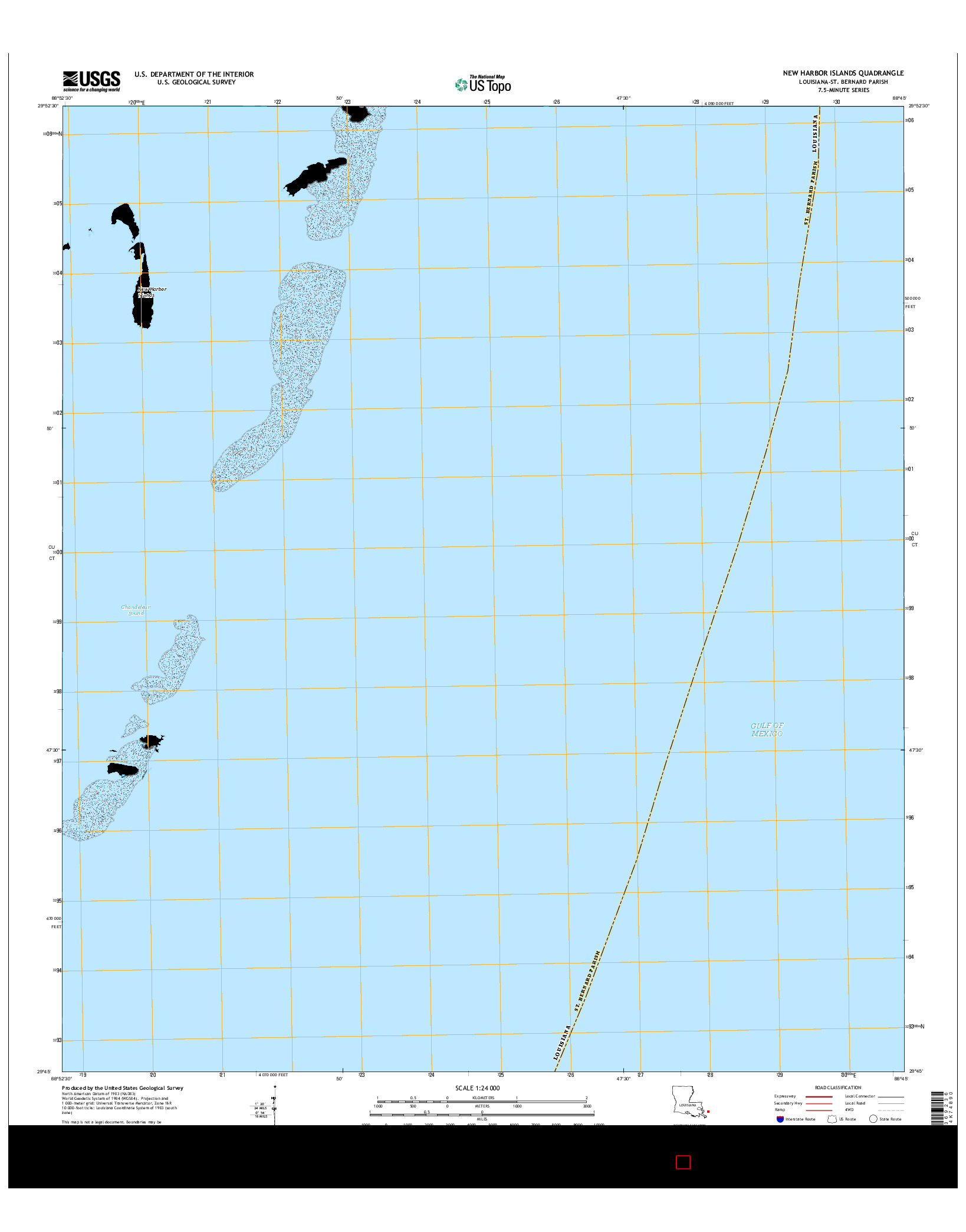 USGS US TOPO 7.5-MINUTE MAP FOR NEW HARBOR ISLANDS, LA 2015