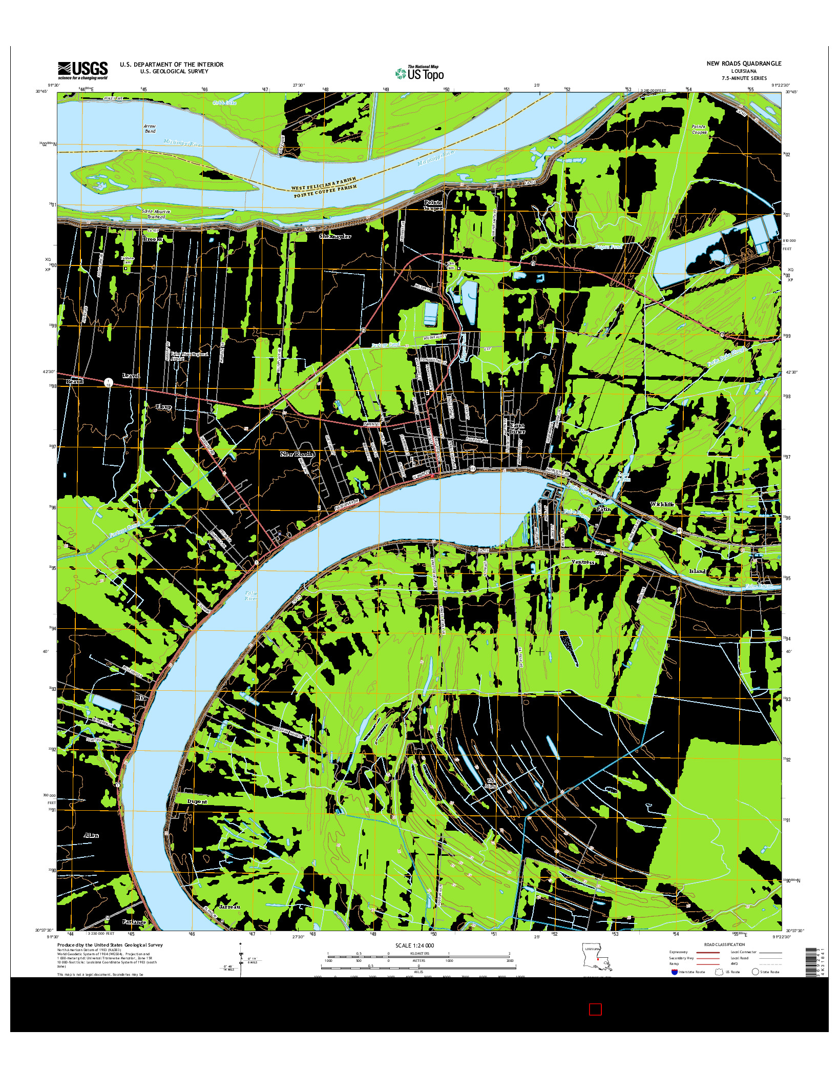 USGS US TOPO 7.5-MINUTE MAP FOR NEW ROADS, LA 2015