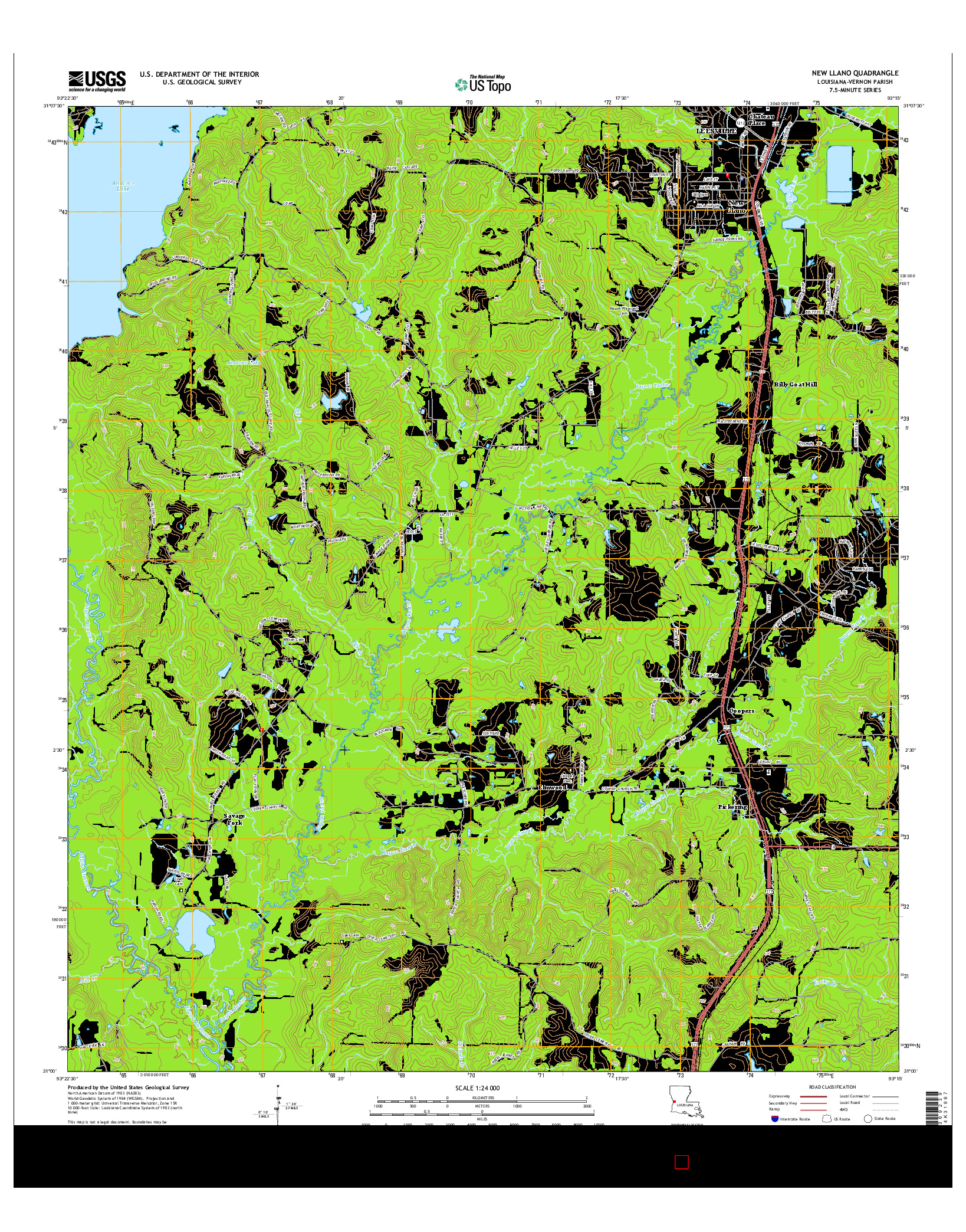 USGS US TOPO 7.5-MINUTE MAP FOR NEW LLANO, LA 2015