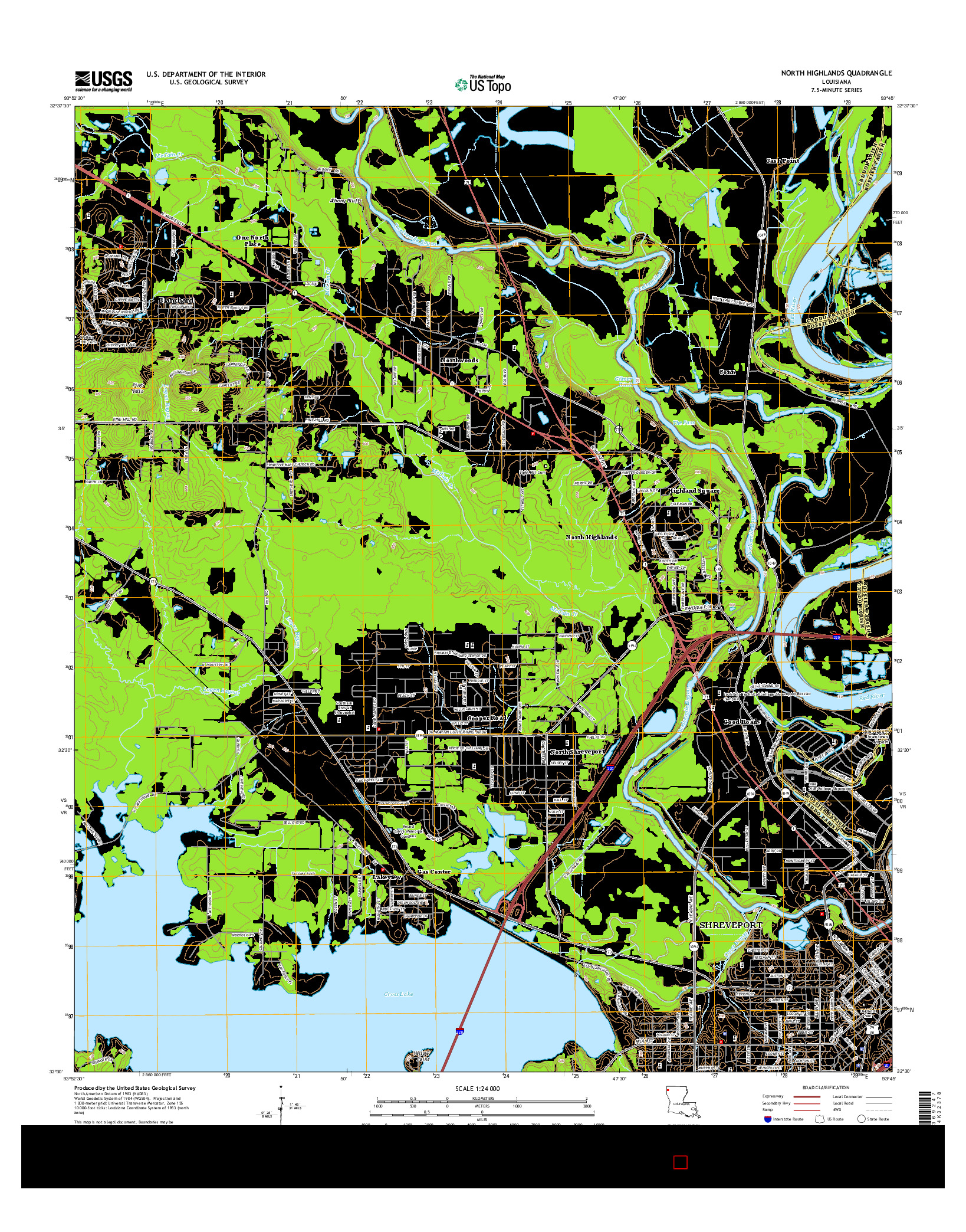 USGS US TOPO 7.5-MINUTE MAP FOR NORTH HIGHLANDS, LA 2015