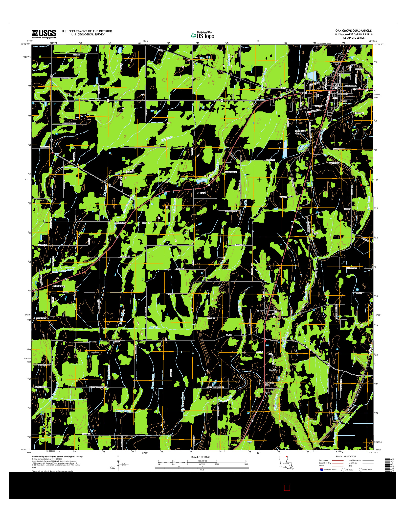 USGS US TOPO 7.5-MINUTE MAP FOR OAK GROVE, LA 2015