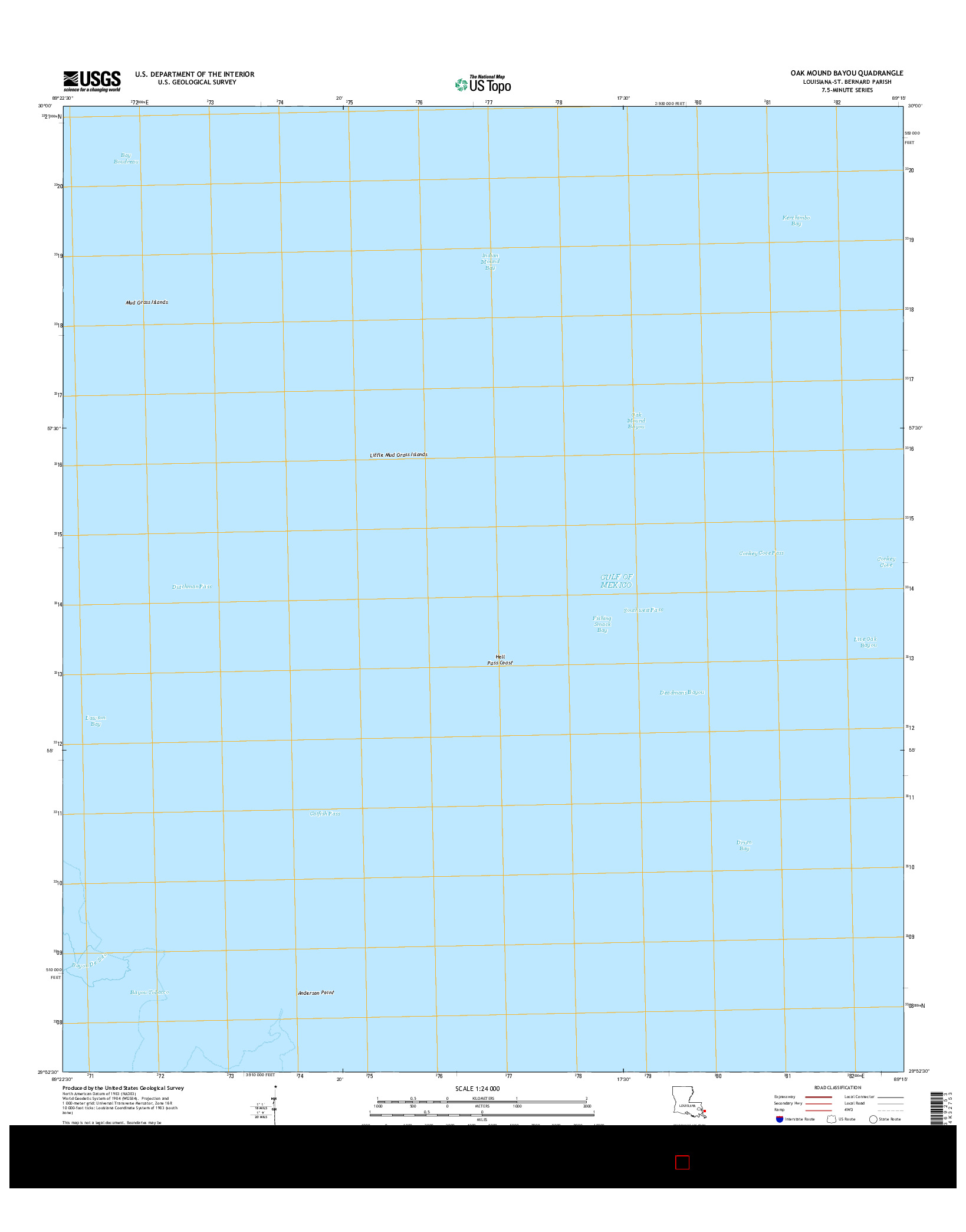USGS US TOPO 7.5-MINUTE MAP FOR OAK MOUND BAYOU, LA 2015