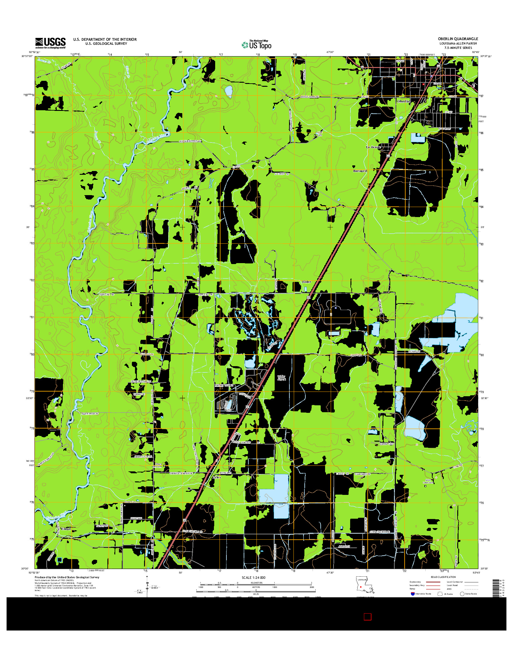 USGS US TOPO 7.5-MINUTE MAP FOR OBERLIN, LA 2015