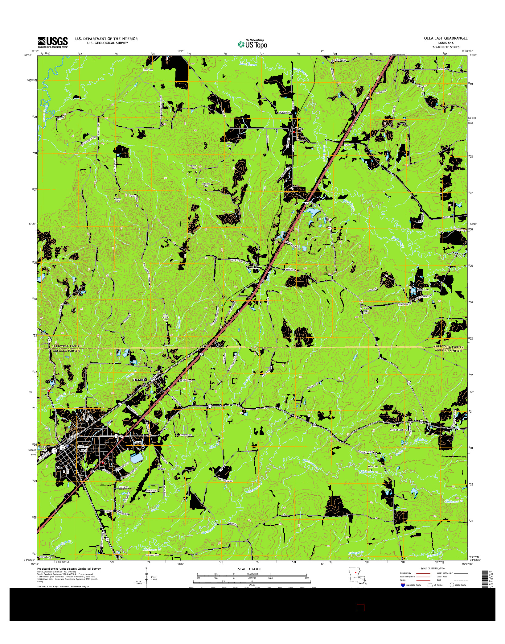 USGS US TOPO 7.5-MINUTE MAP FOR OLLA EAST, LA 2015