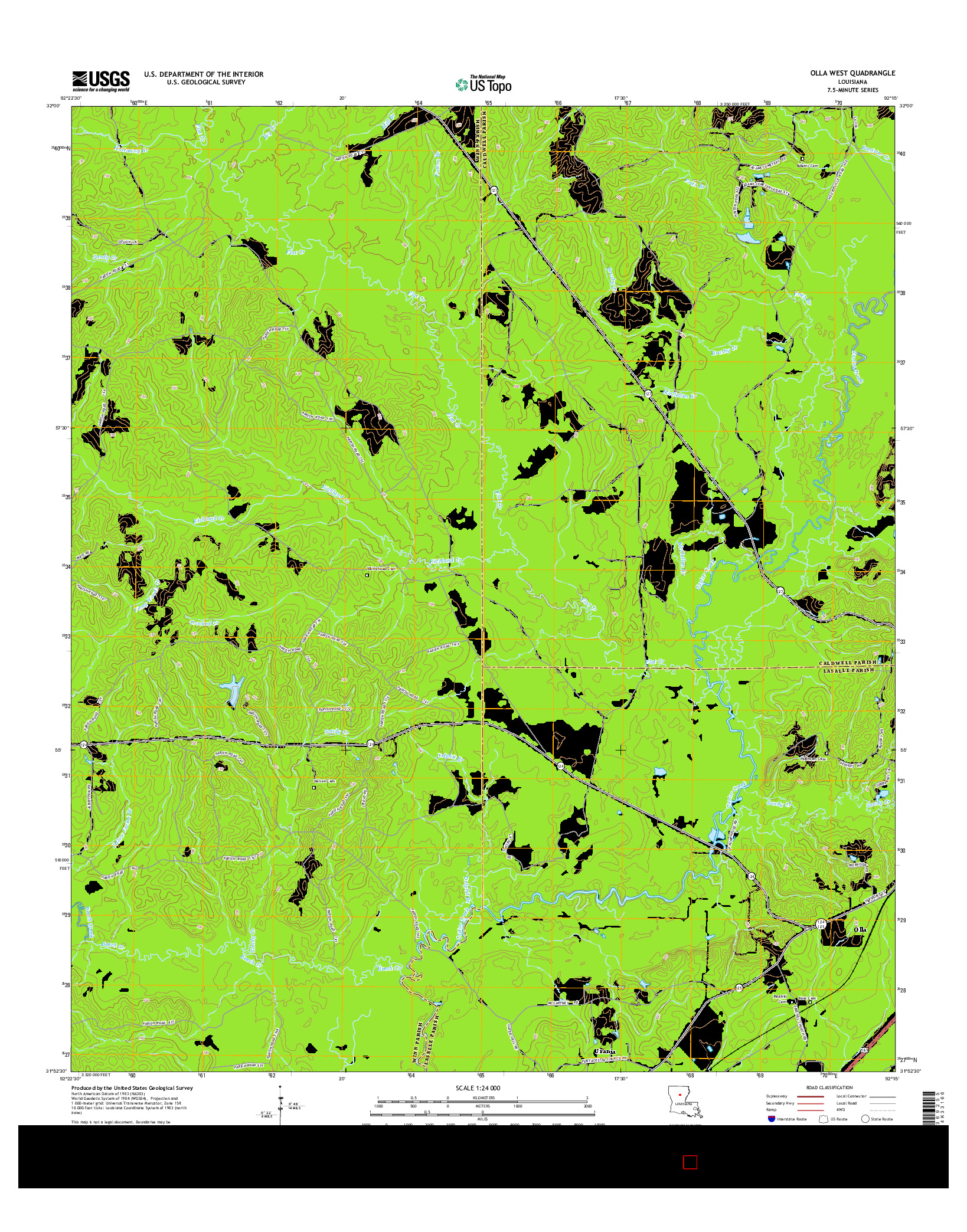 USGS US TOPO 7.5-MINUTE MAP FOR OLLA WEST, LA 2015