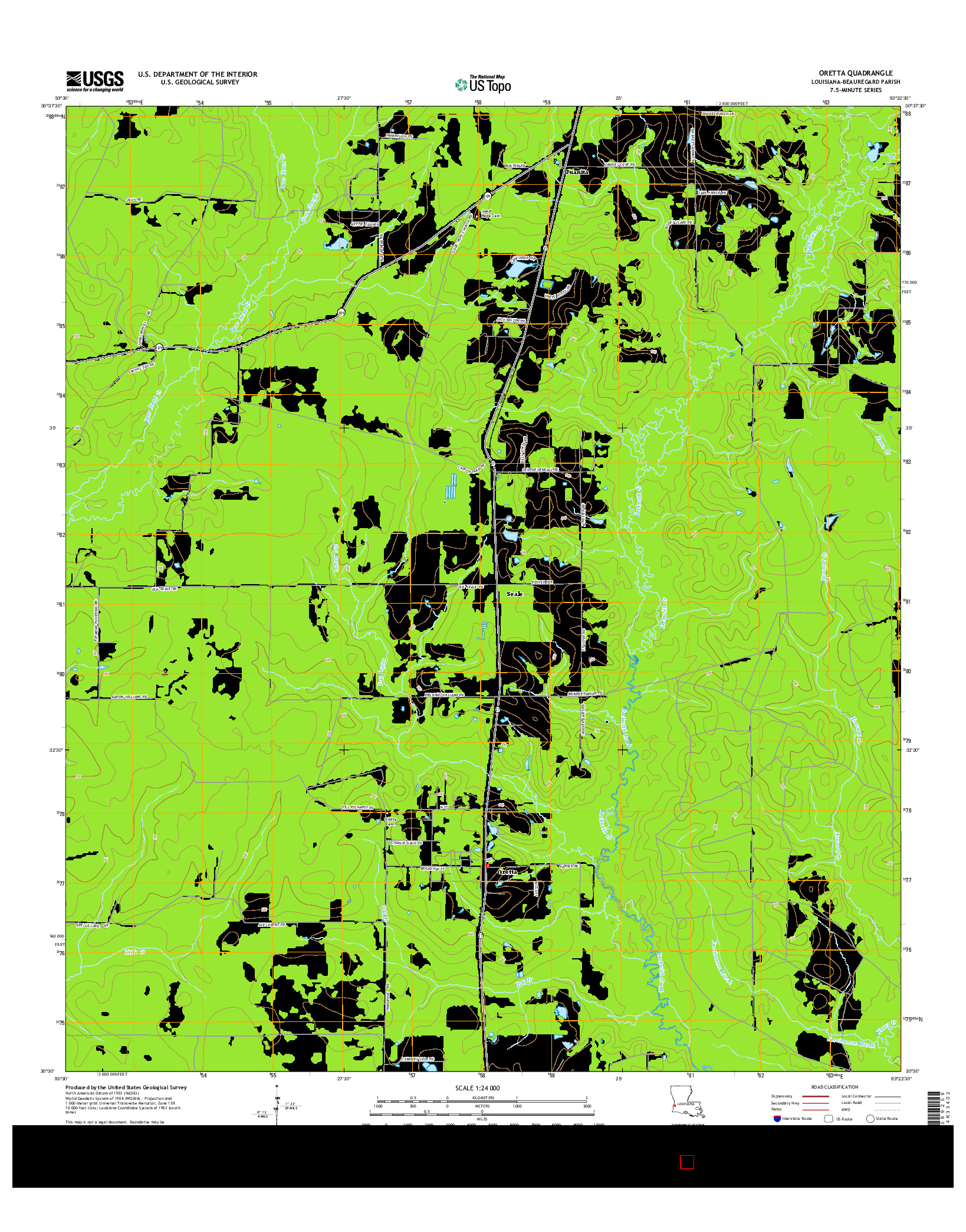 USGS US TOPO 7.5-MINUTE MAP FOR ORETTA, LA 2015
