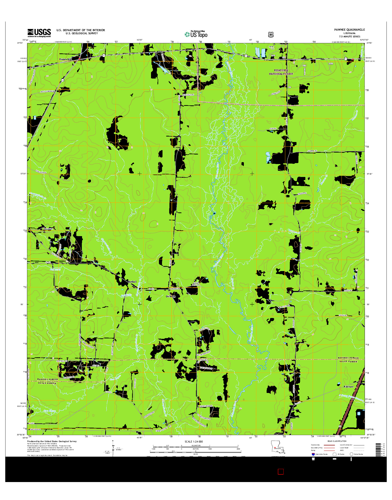 USGS US TOPO 7.5-MINUTE MAP FOR PAWNEE, LA 2015