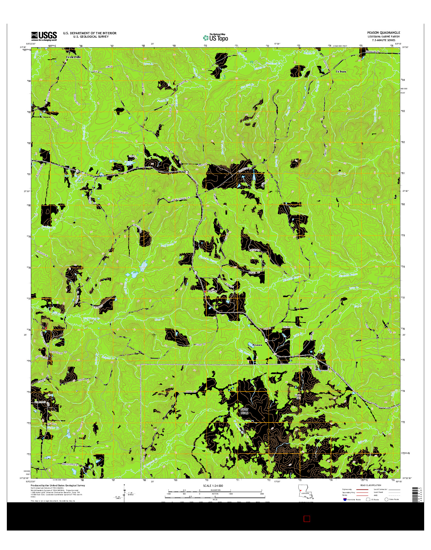 USGS US TOPO 7.5-MINUTE MAP FOR PEASON, LA 2015