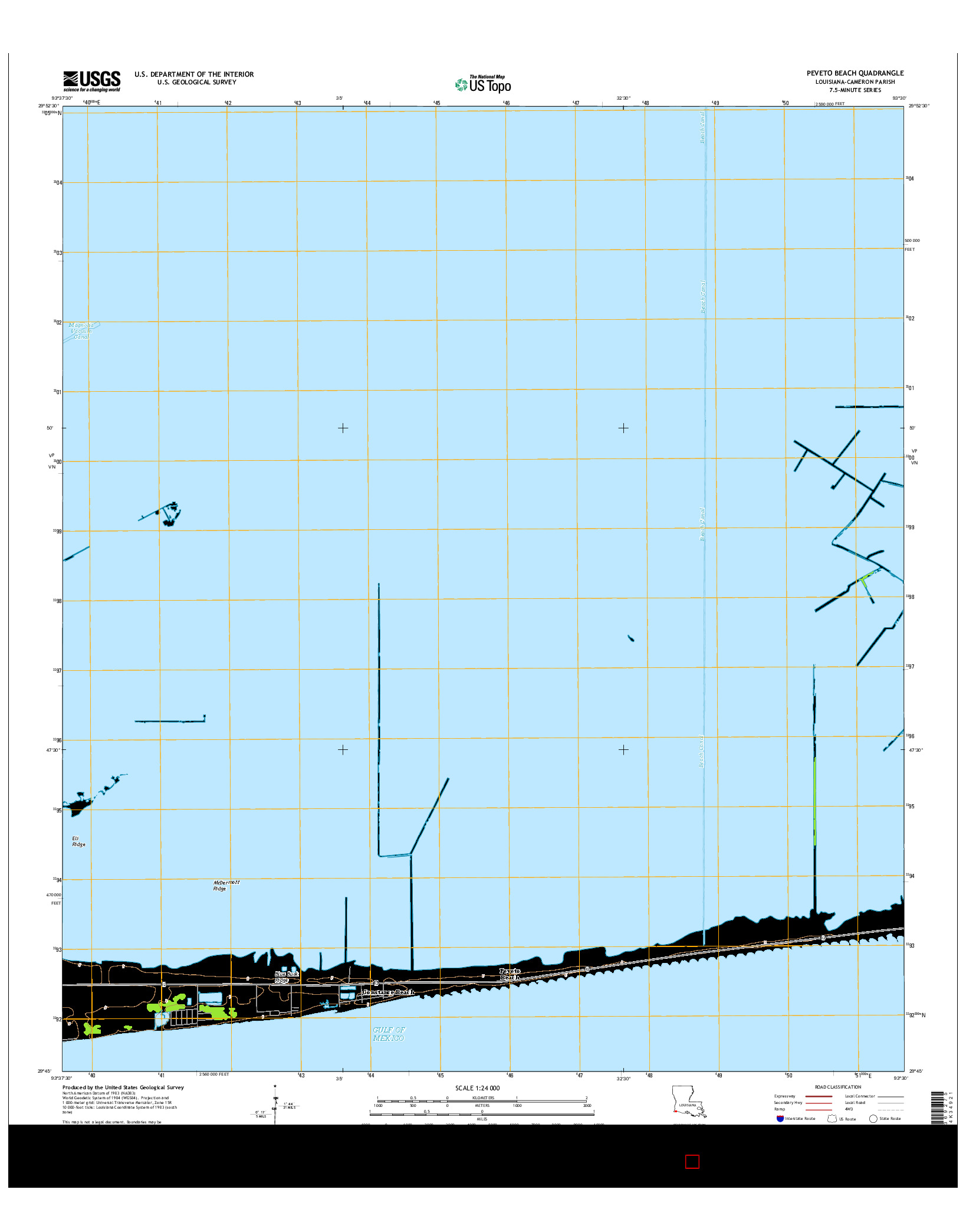 USGS US TOPO 7.5-MINUTE MAP FOR PEVETO BEACH, LA 2015