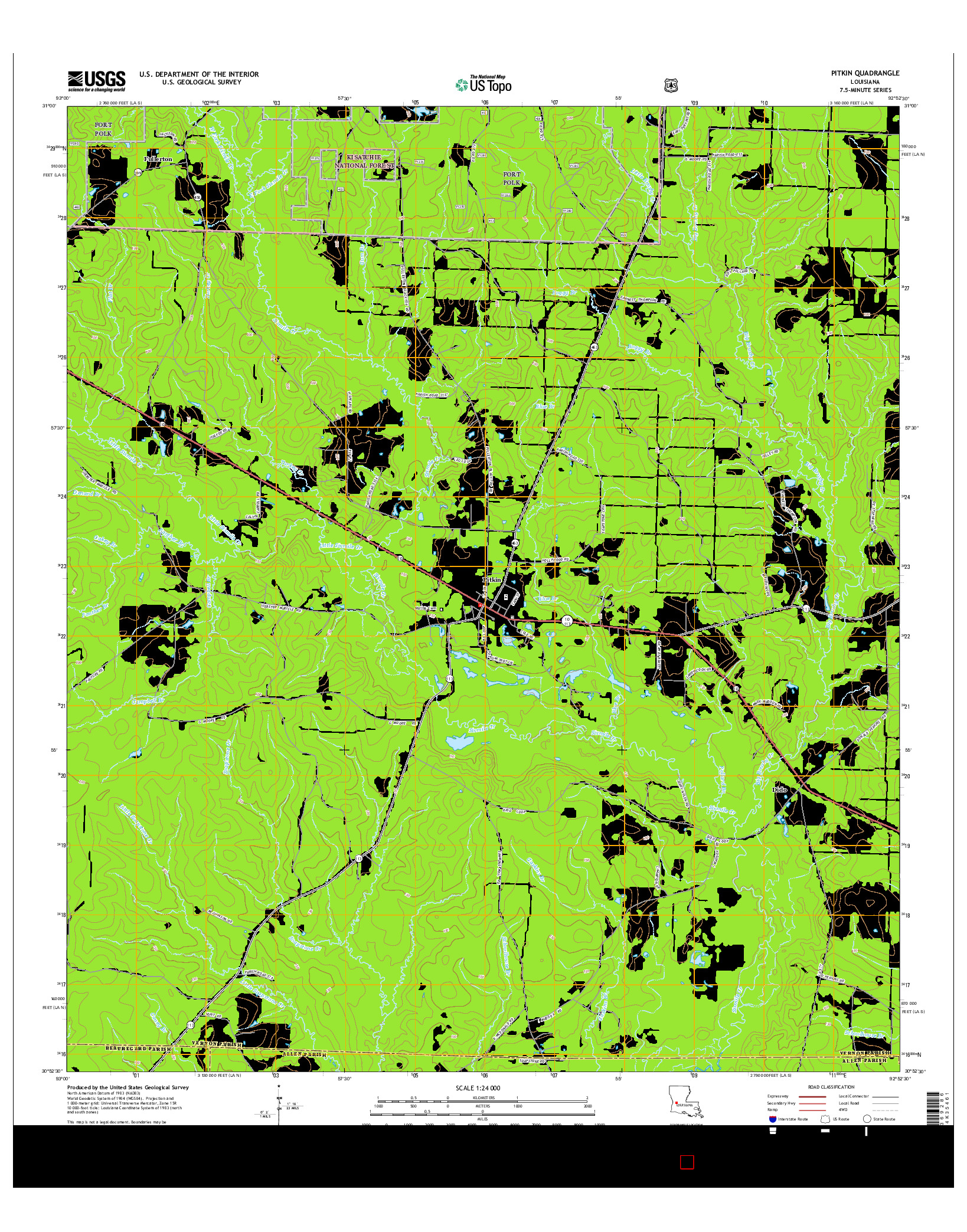 USGS US TOPO 7.5-MINUTE MAP FOR PITKIN, LA 2015